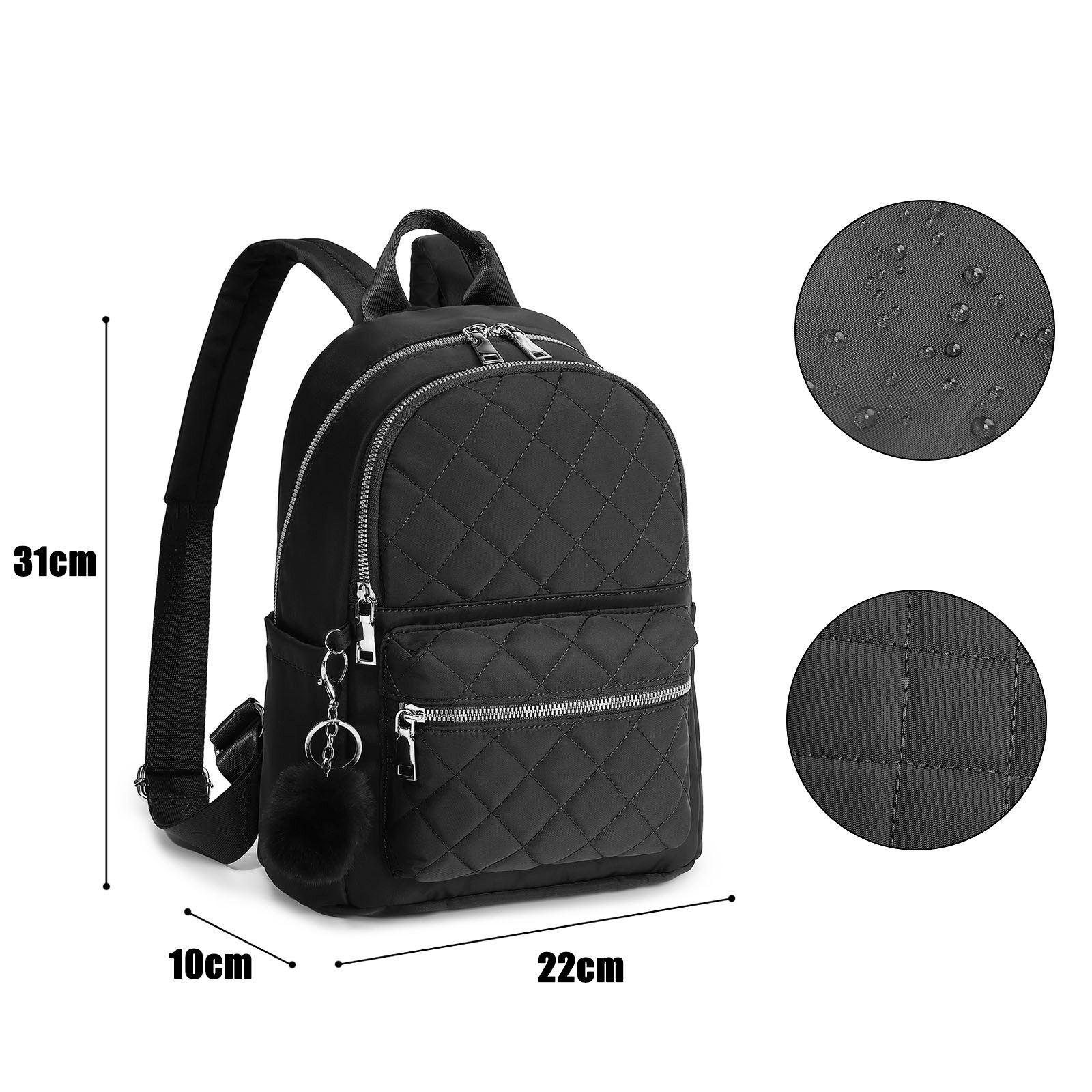 TAN.TOMI Daypack Cityrucksack, Damen Klein Rucksack, Nylon Wasserdicht Daypacks, mit Anhänger Quaste hängen Tasche Diebstahlsicher Casual Daypack