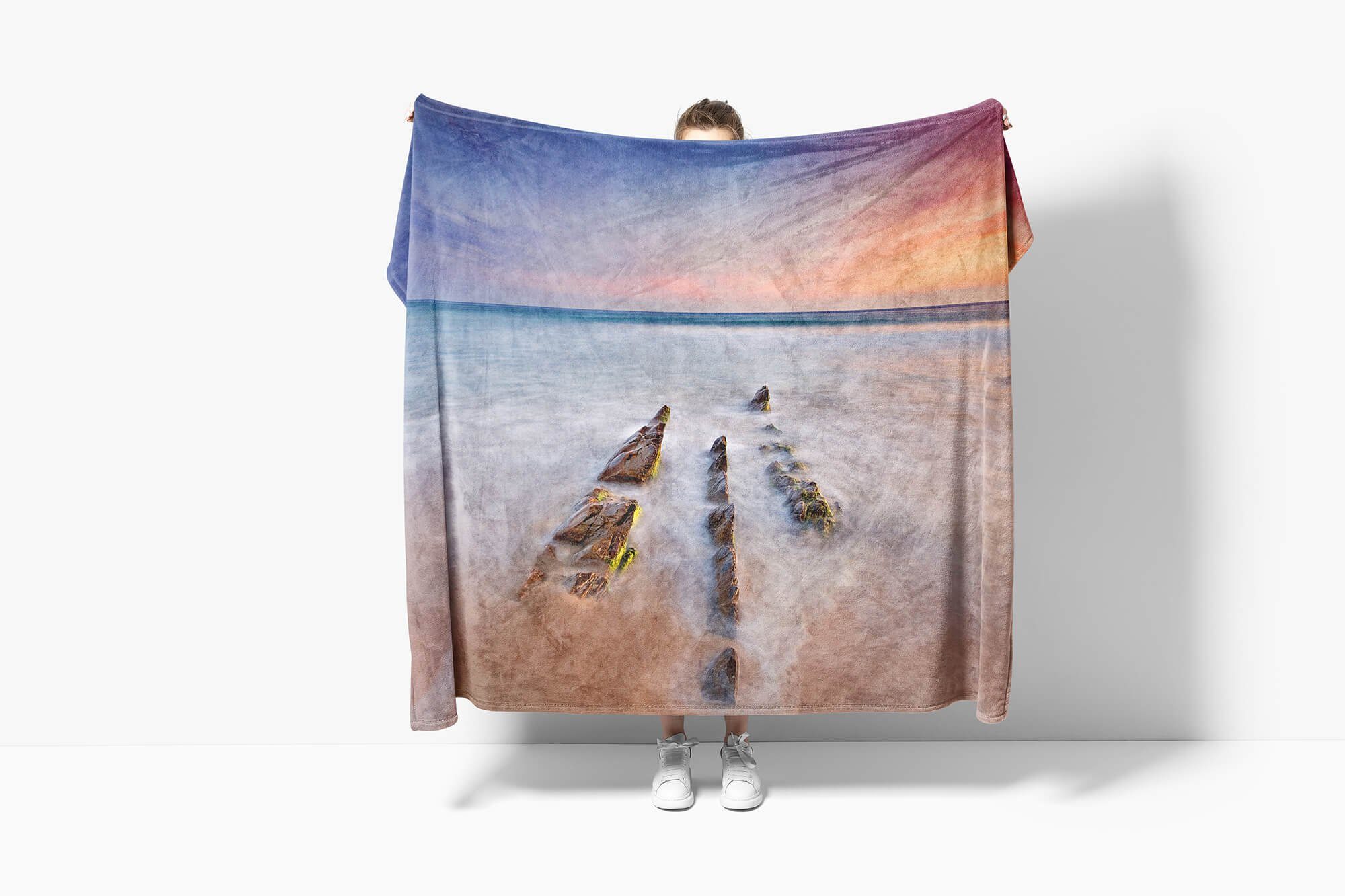 Handtuch Horizont Kunstvoll, Handtücher Strandhandtuch Art Sinus Handtuch Fotomotiv Saunatuch (1-St), Baumwolle-Polyester-Mix Kuscheldecke mit
