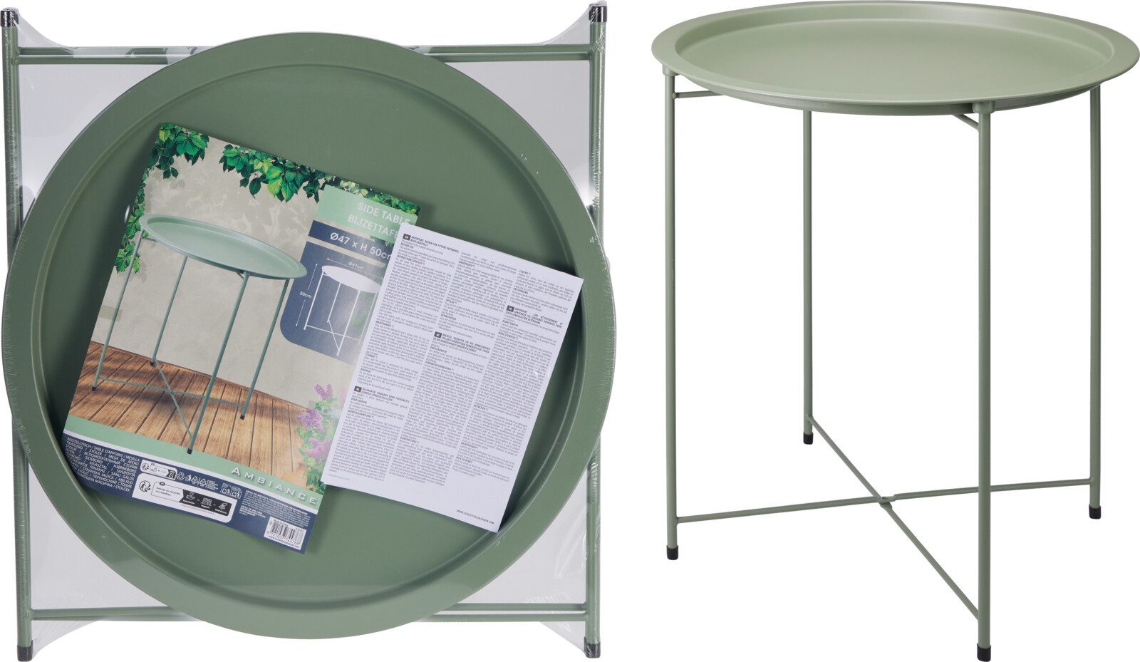 Koopman Beistelltisch Metalltisch Sofatisch Tisch 50x47cm Grün (Stück, 1-St., Packung), Ø 47cm, runde Tischplatte, Höhe 50cm, hoher Rand – Bild 3 von 3