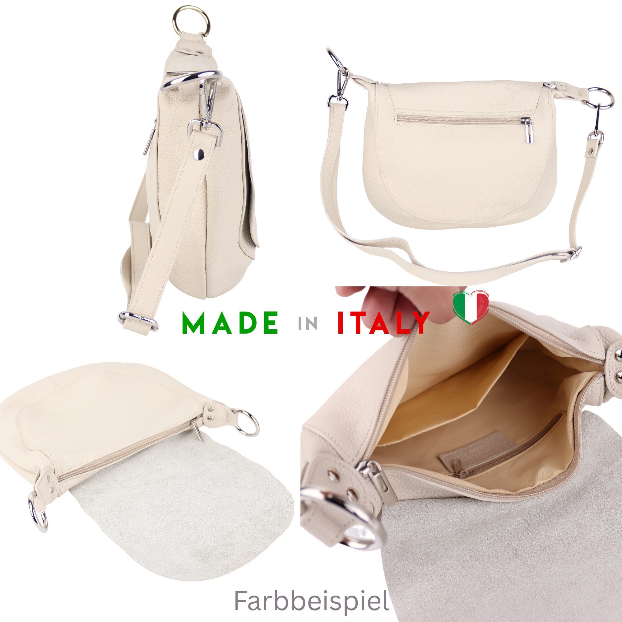 MIRROSI Umhängetasche Damen, Crossbody Bag, Echtleder Made in Italy (1 Tasche 2 Gurte oder Basic Version 1 Tasche 1 Ledergurt), 28x25x7cm (BXHXT)