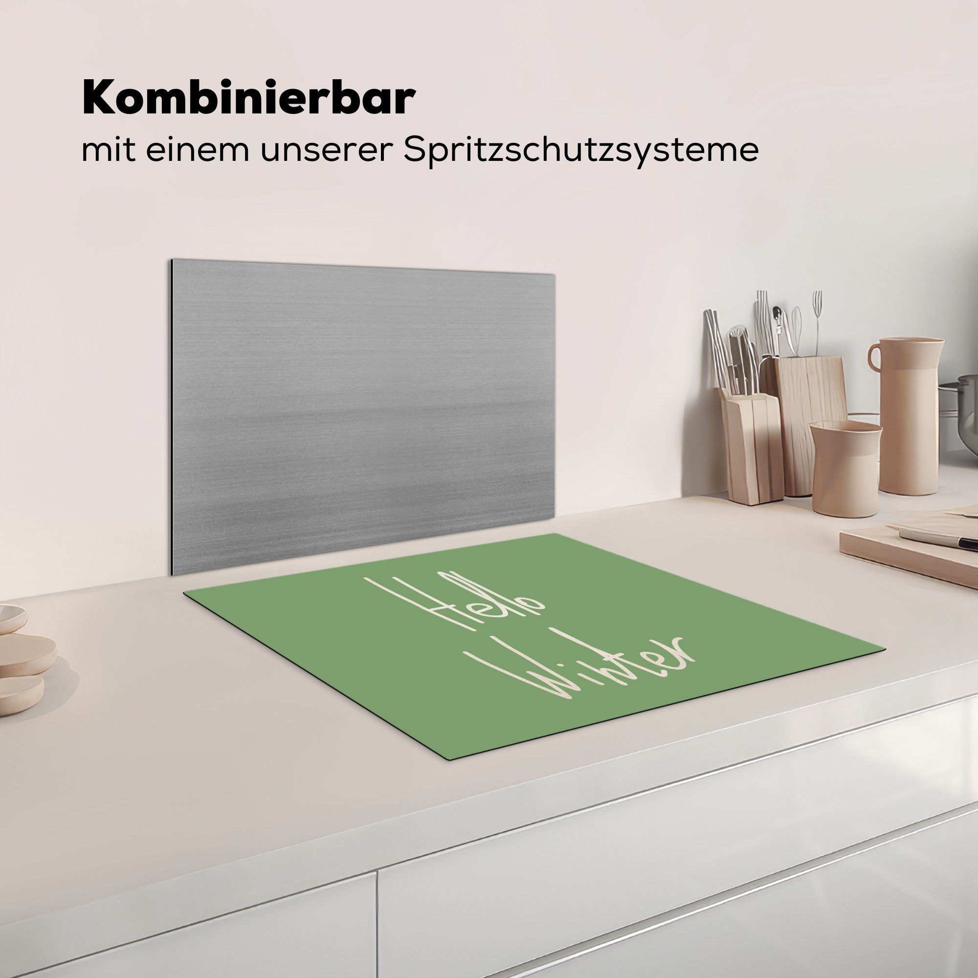 - nutzbar, tlg), Zitate Mobile - - Grün Dezember, Ceranfeldabdeckung Vinyl, Herdblende-/Abdeckplatte MuchoWow - cm, Winter Weihnachten (1 60x52 Arbeitsfläche Hallo