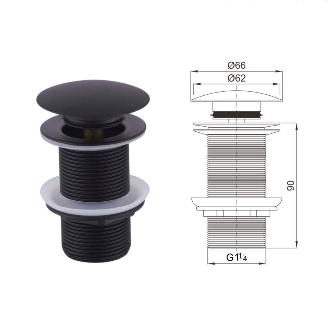 Thumbnail - wohnfreuden Ablaufventil 90 mm Pop-up Ablauf-Ventil schwarz, 5977