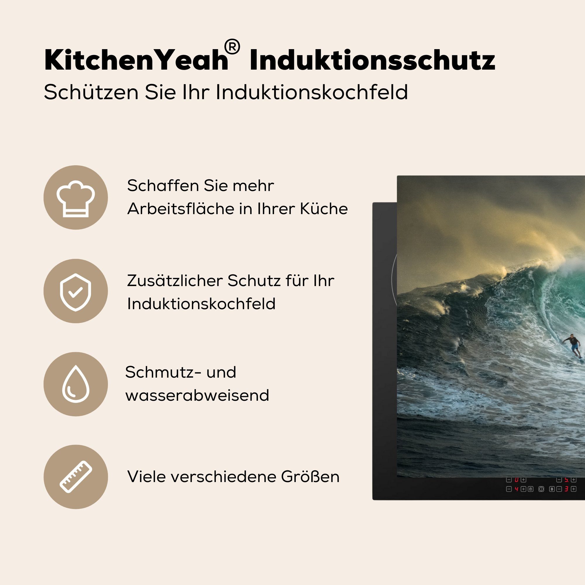 Induktionskochfeld Vinyl, 81x52 (1 tlg), Herdblende-/Abdeckplatte cm, auf MuchoWow küche, für großen die Surfer Ceranfeldabdeckung Schutz Wellen,