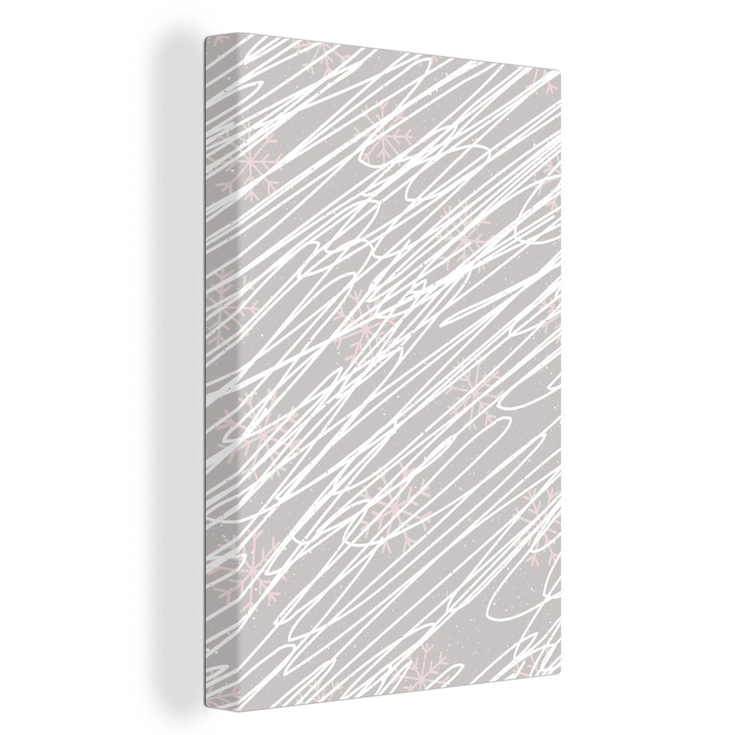 MuchoWow Leinwandbild Schnee - Muster - Rosa - Weiß, (1 St), Leinwand Bilder Wandbilder Wohnzimmer Dekoration