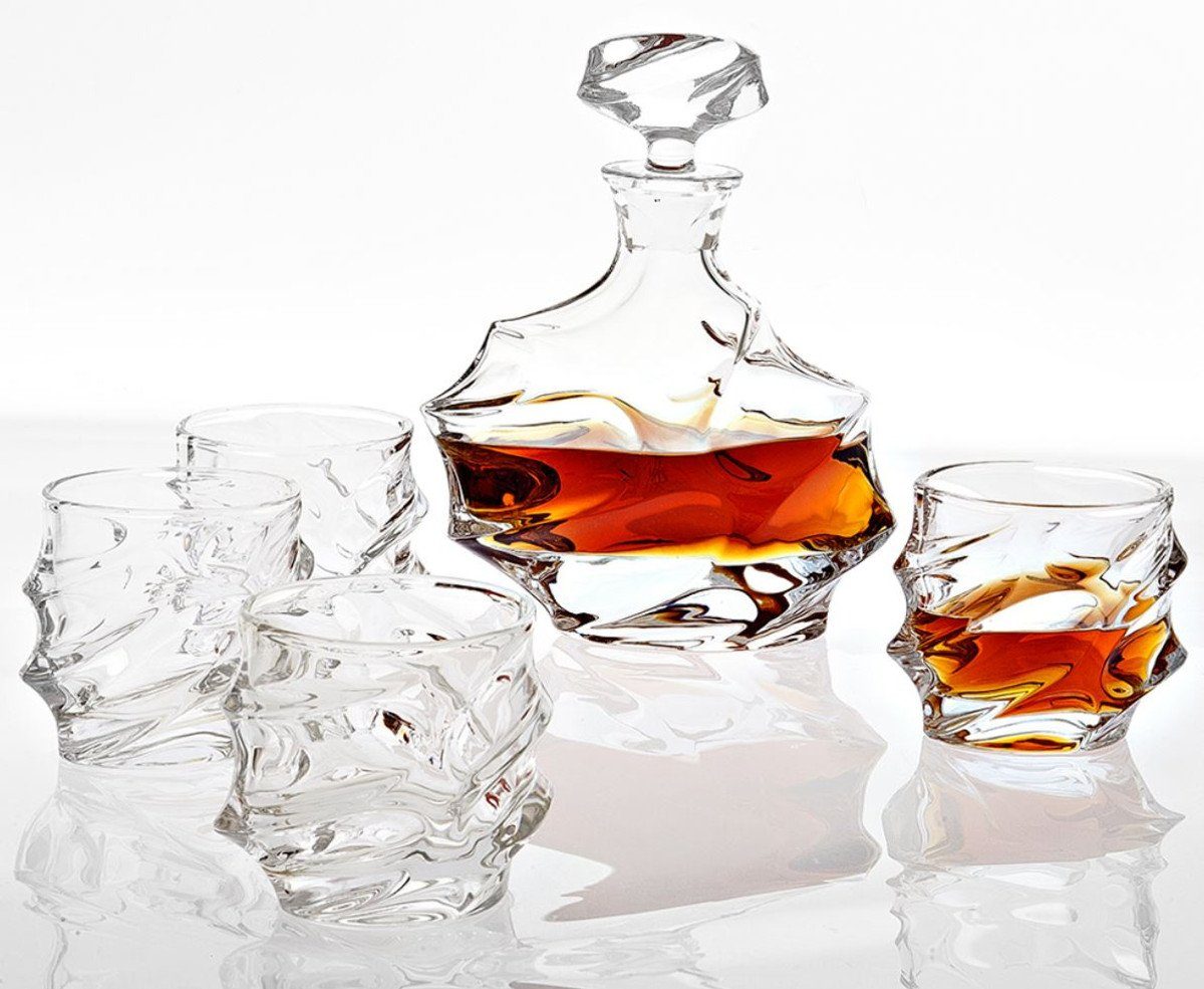Dekoobjekt Kristallglas Whisky / Cognac Set - 4 Whisky Gläser mit Karaffe - Luxus Hotel & Restaurant Accessoires