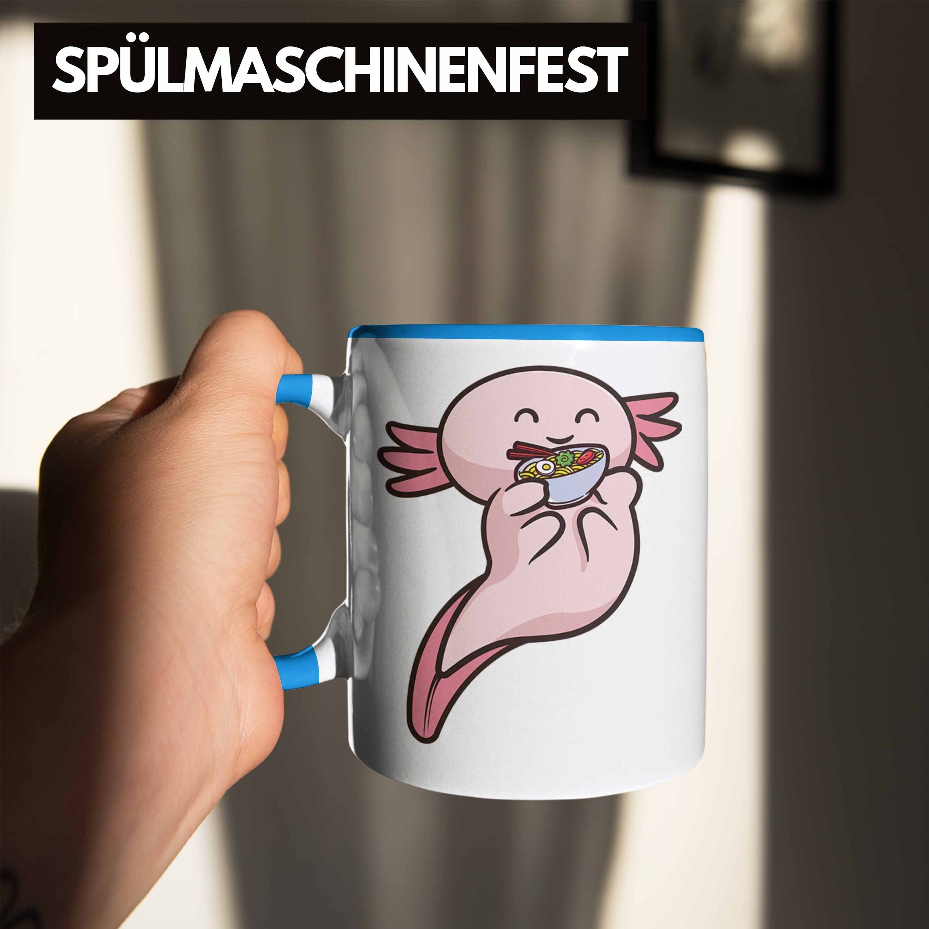 Geschenkidee Geschenk Tasse Axolotl Blau Trendation Tasse Ramen - Schwanzlurch Trendation Grafik Lustig Tiere