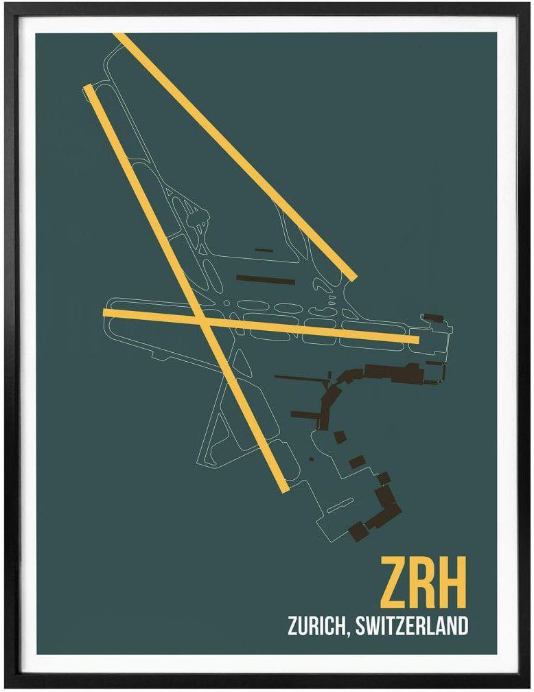 Grundriss Poster St), Wandposter Poster, Wall-Art Wandbild ZRH Bild, (1 Zürich, Grundriss Wandbild,