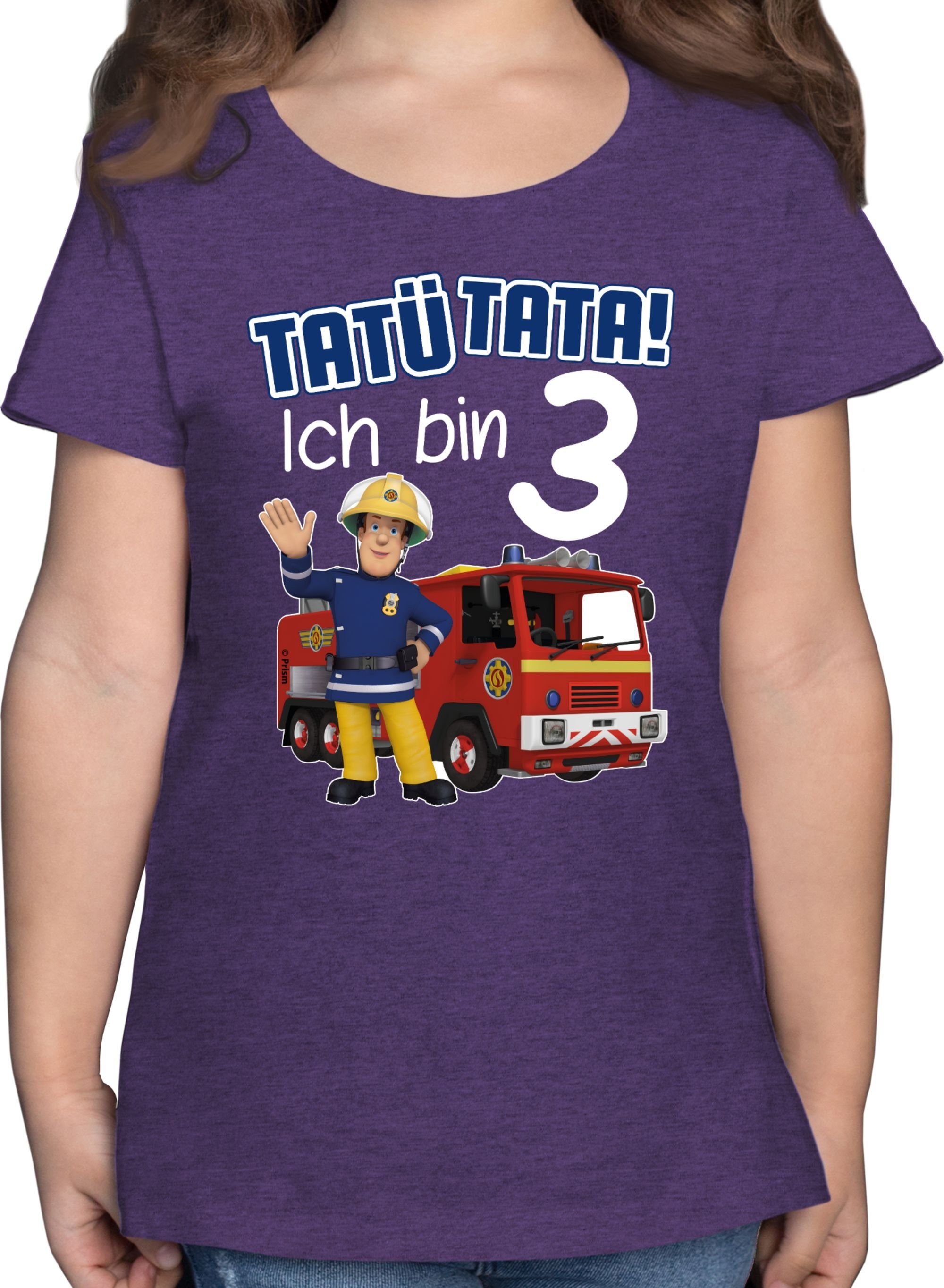 Shirtracer T-Shirt Tatü Tata! Ich bin 3 Feuerwehrmann Sam Mädchen 3 Lila Meliert