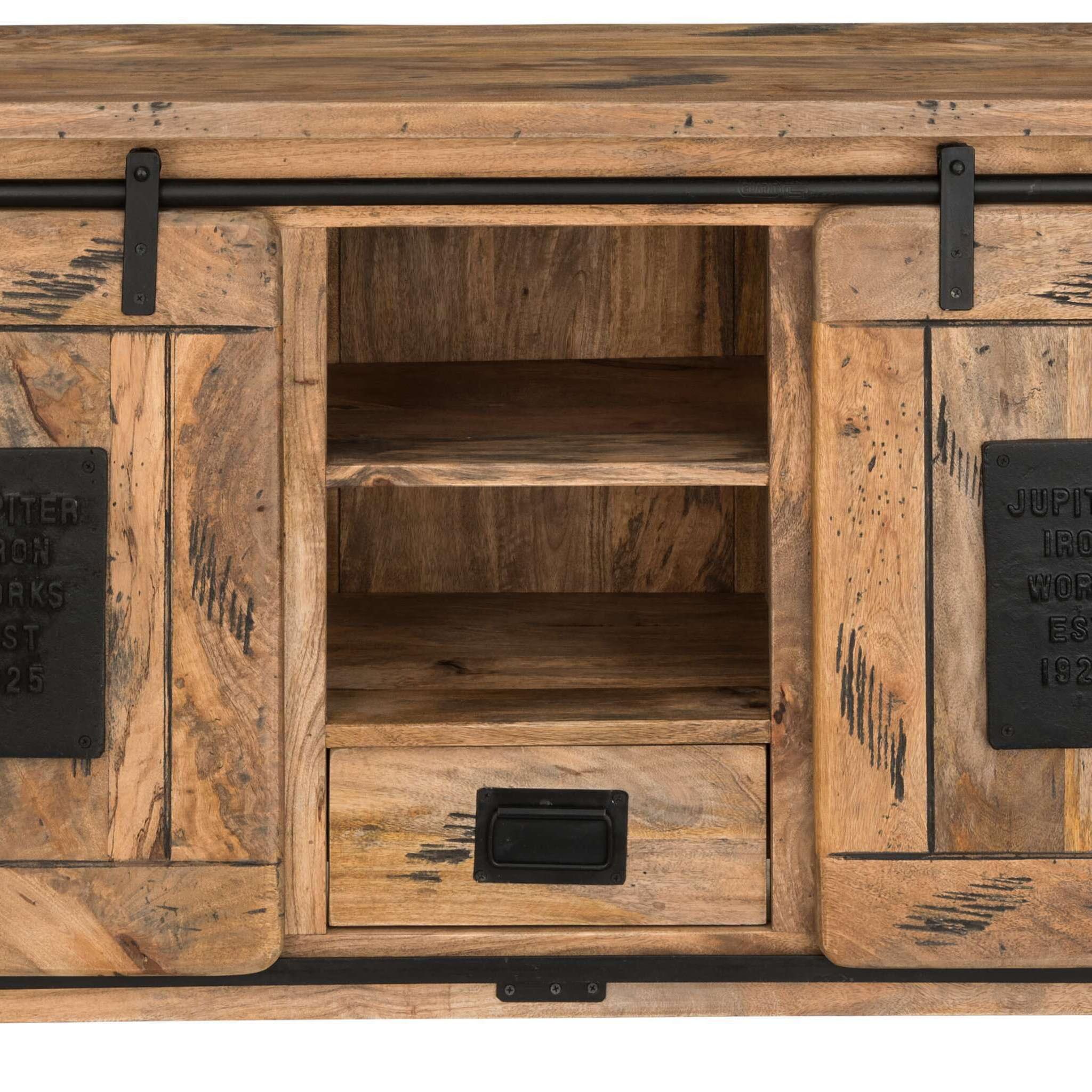 bene living Kommode Florenz Vintage - 128 cm - Mangoholz (Indoor-Möbelset, 1 St), hochwertiges Massivholz - Schiebetüren, Schublade und Fächer