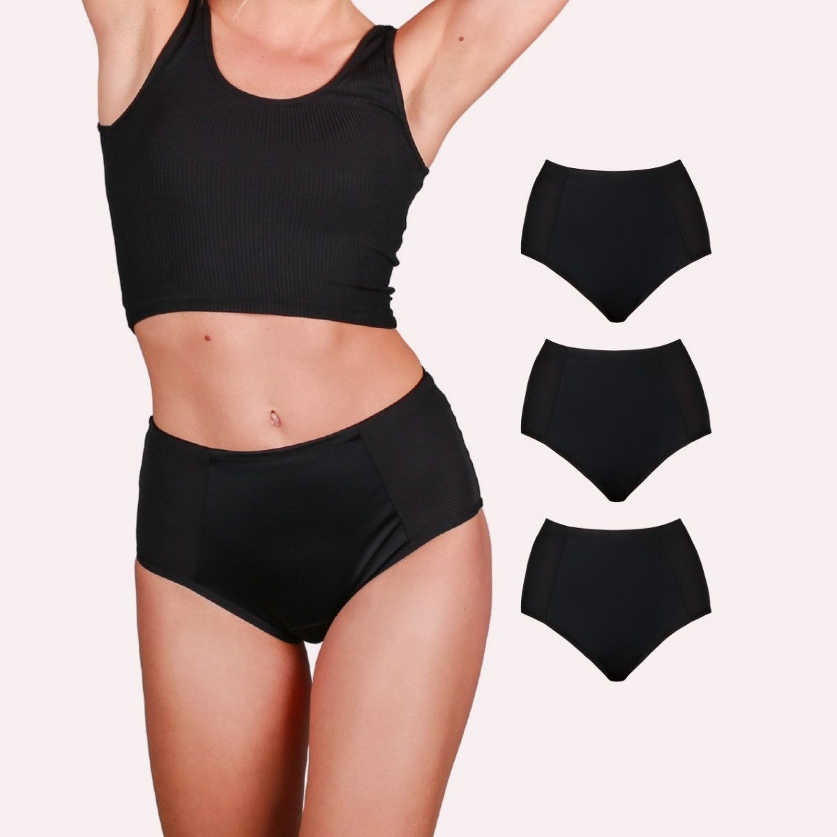 Taynie Periodenslip Highwaist ultra - Periodenunterwäsche sehr starke Blutung - Damen (Spar-Set, 3-St., 3er-Pack) Auslaufsichere Periodenunterwäsche / Periodenslip aus Bio Baumwolle