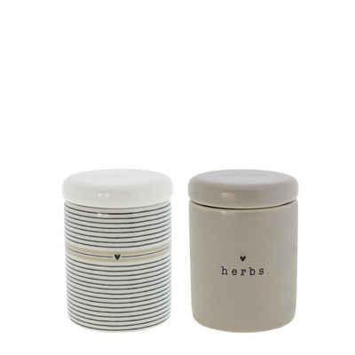 Bastion Collections Aufbewahrungsdose Vorratsbehälter-Set Stripes & herbs mit Deckel Keramik H8cm (Set, 2 St., 2er Set)