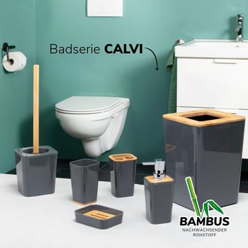 bremermann Badaccessoire-Set 6tlg. Bad-Set CALVI / u. A. WC-Bürste, Seifenspender, Mülleimer, grau