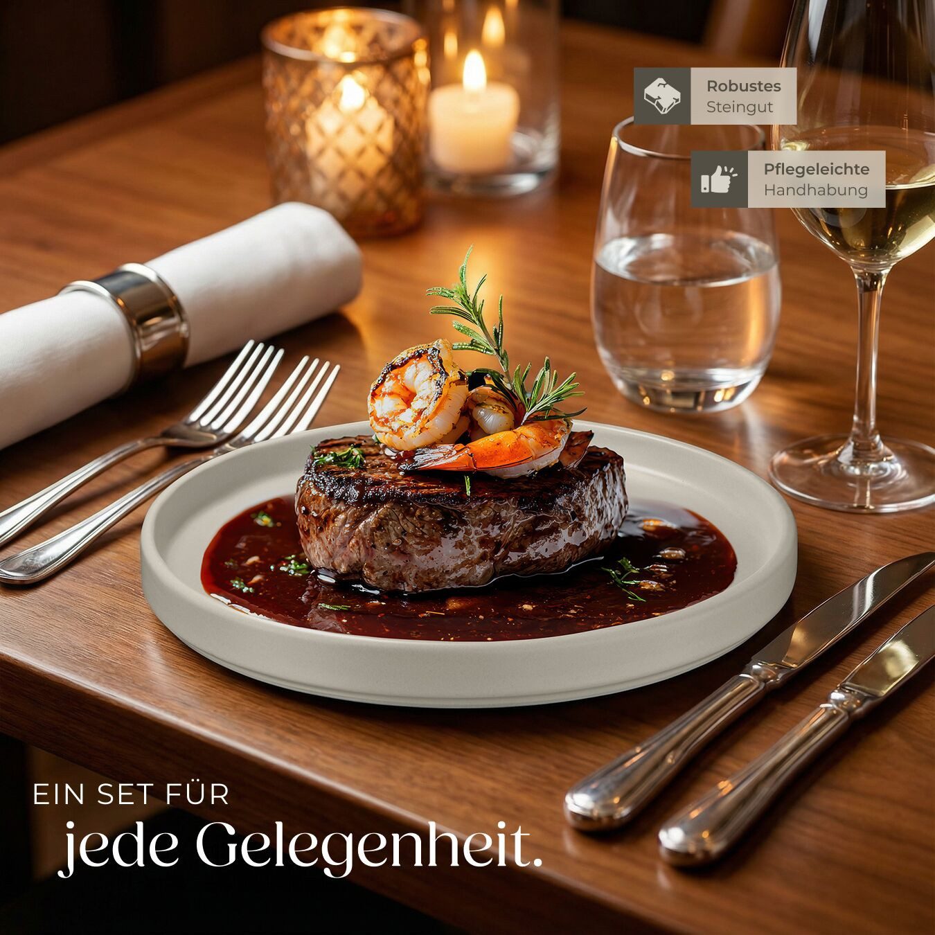 tectake Geschirr-Set Tafelservice aus Steingut für 6 Personen, ineinander stapelbar (24-tlg), 6 Personen, Steingut, im Urban-Style, mit Glasur, spülmaschinen- u – Bild 4 von 5