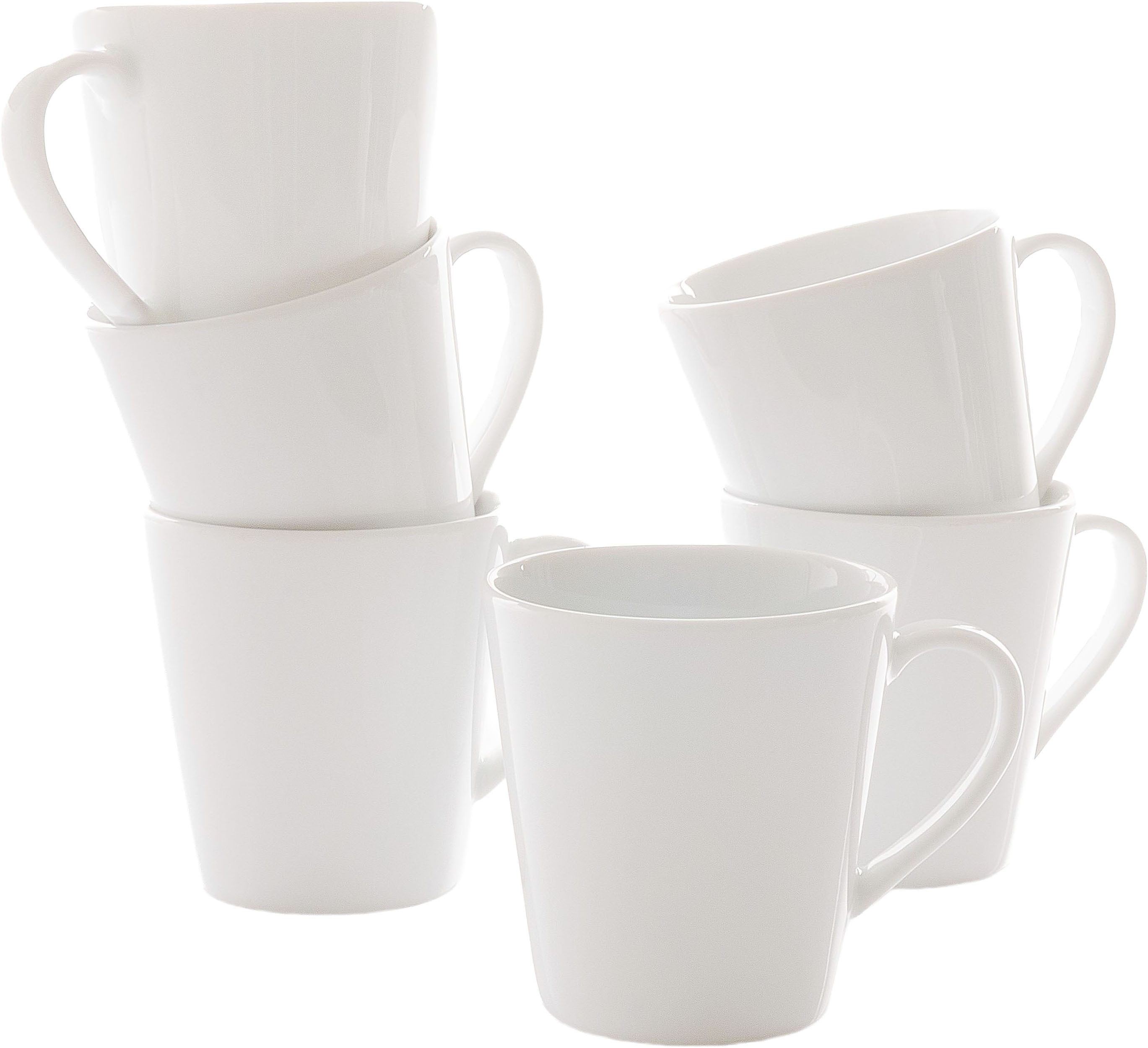 Retsch Arzberg Becher Kaffee-/Henkelbecher HEIKE WEISS 250 ml, konisch, Set 6-tlg. Porzellan, 6-tlg., Porzellan, Klassisches Henkelbecher Set für 6 Personen, zeitlos & chic