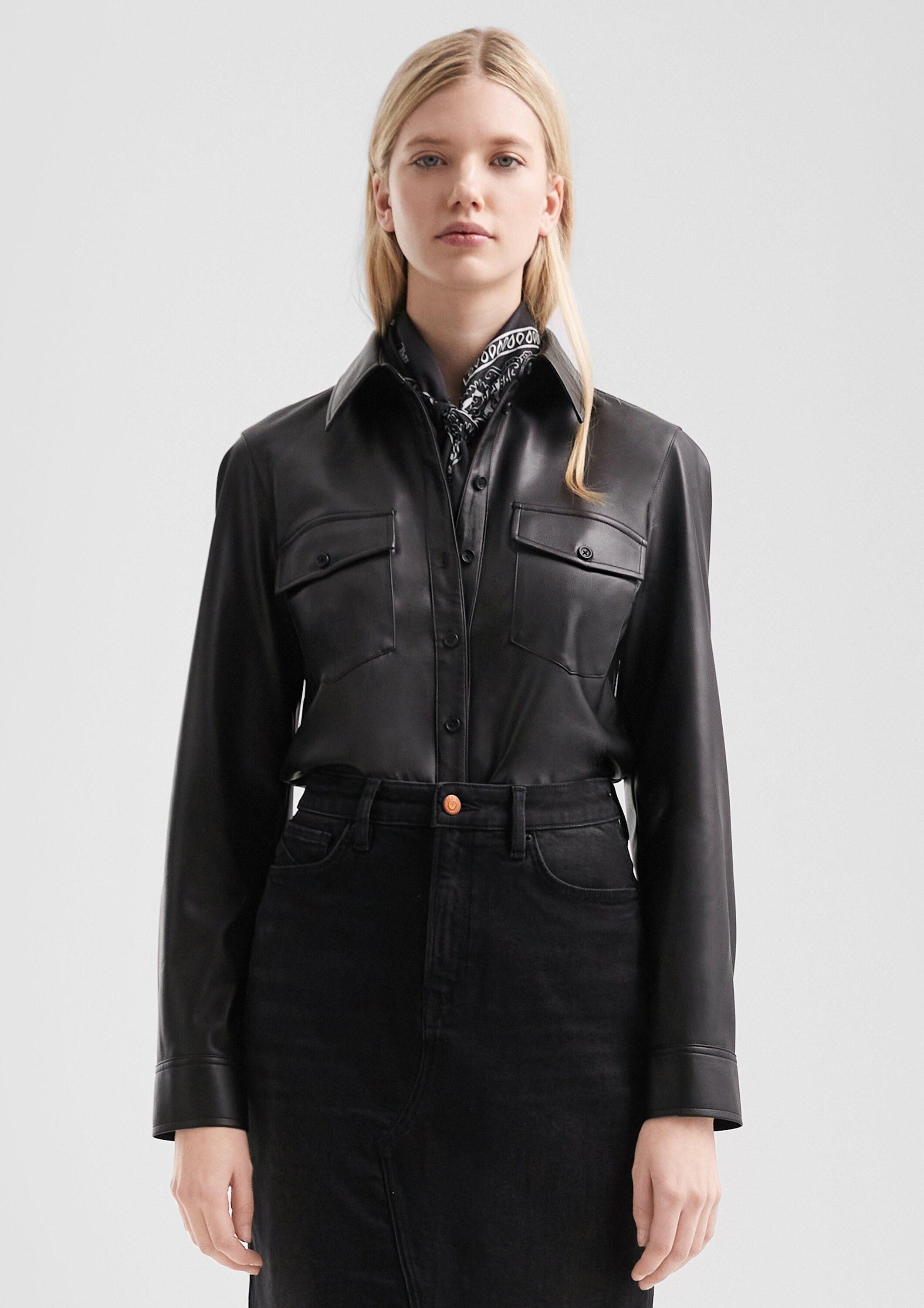 QS Langarmbluse Bluse Bluse in Lederoptik günstig online kaufen