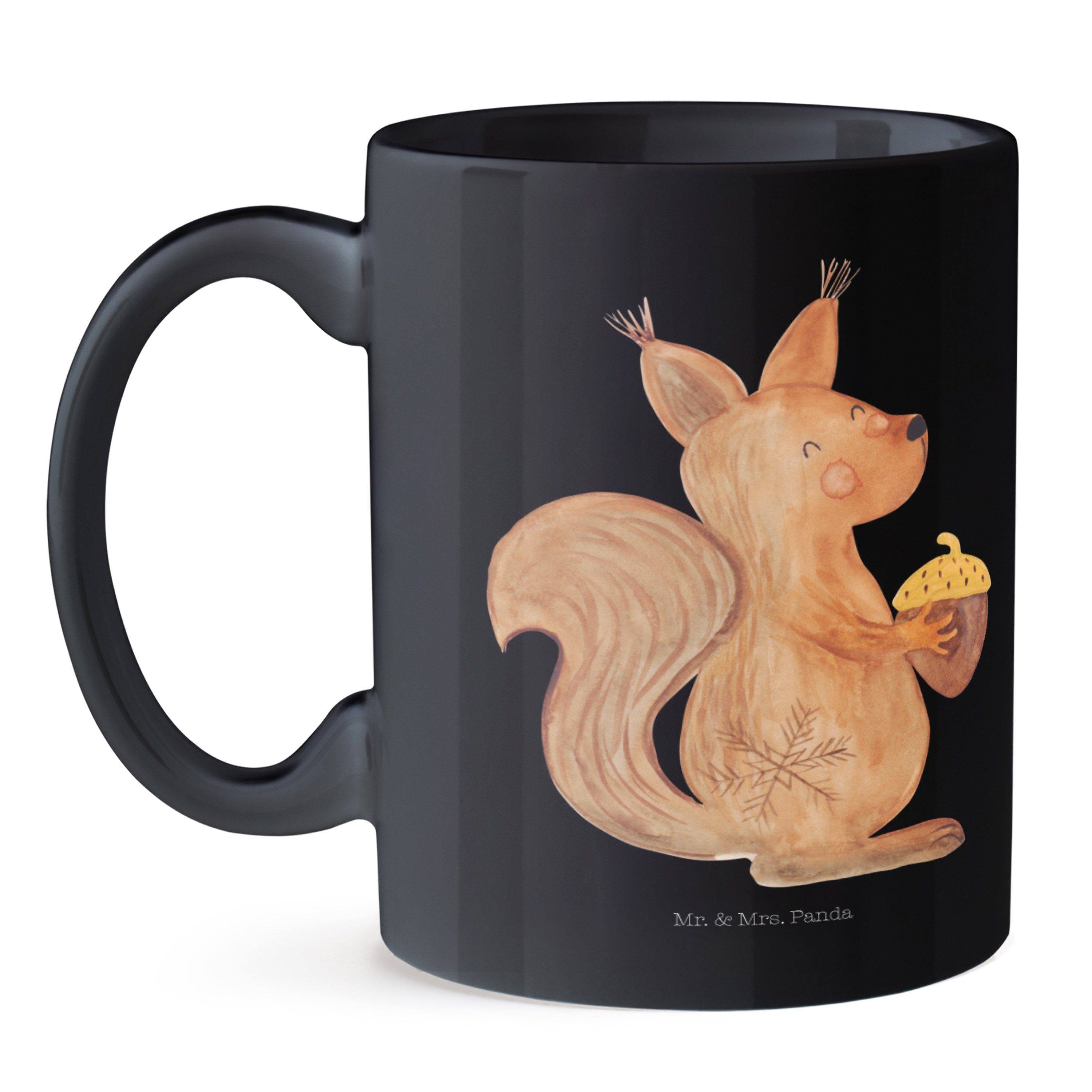 Eichhörnchen Weihnachtszeit - Keramik Tasse & Schwarz Weihnachtsmotiv, Mr. Mrs. Schwarz Fr, Panda Geschenk, -