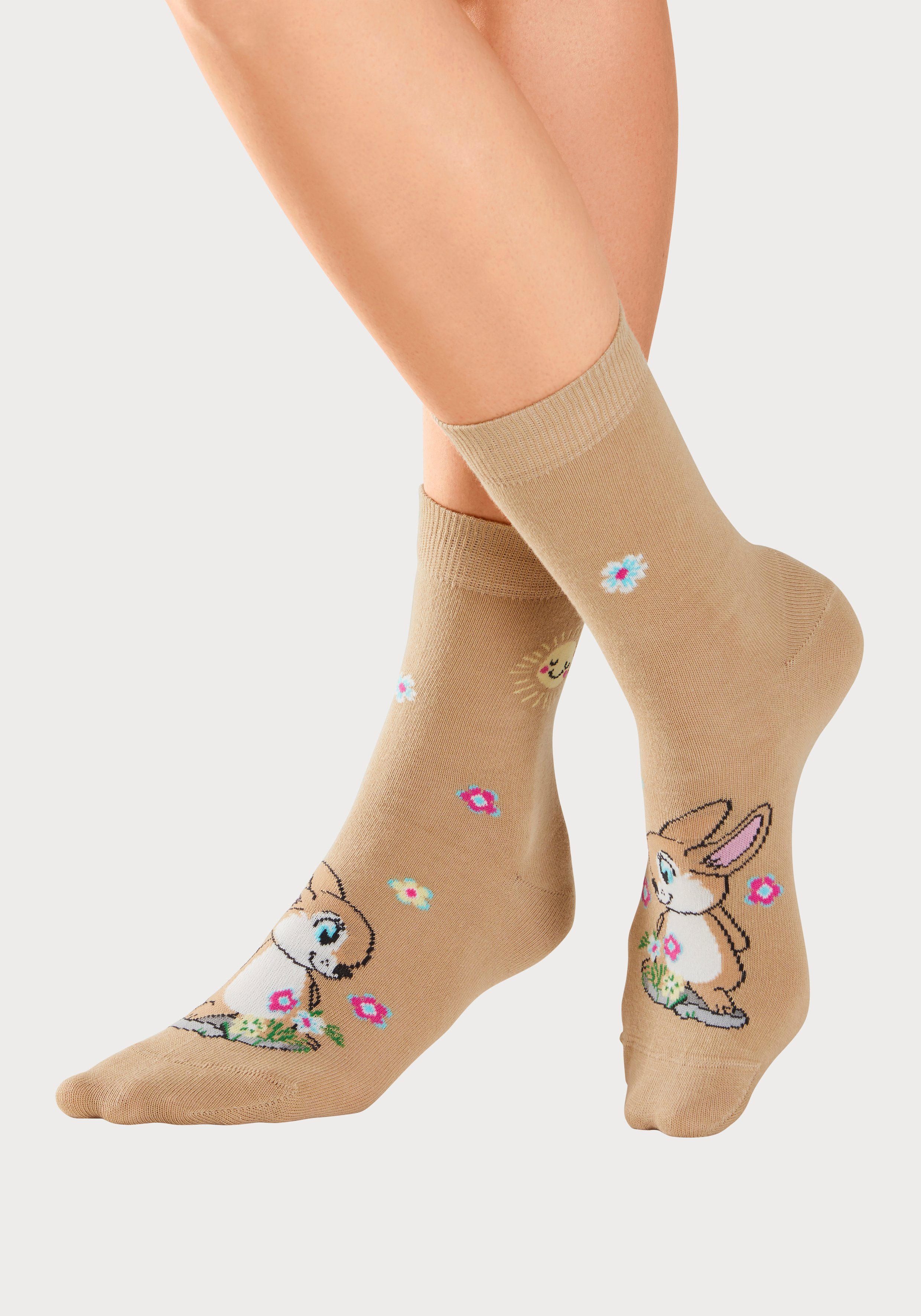 H.I.S Basicsocken (Packung, 5-Paar) mit Hasen Motiven