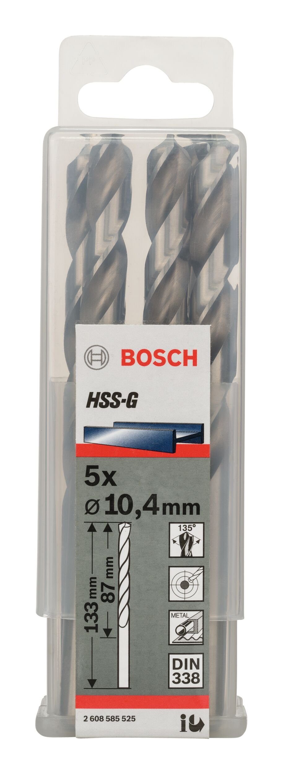 x mm 87 (DIN (5 Stück), 5er-Pack - 338) x Metallbohrer, HSS-G - 10,4 133 BOSCH