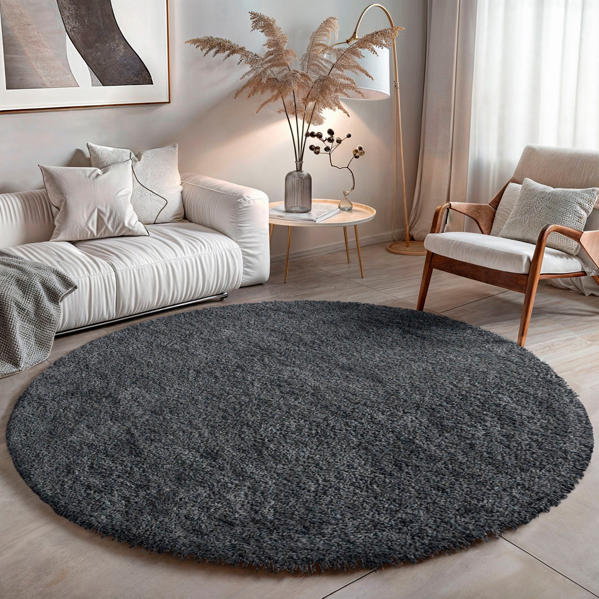 OTTO home Hochflor-Teppich Banji, rund, Höhe: 37 mm, Uni Farben, weich und flauschig, auch als rechteckig erhältlich
