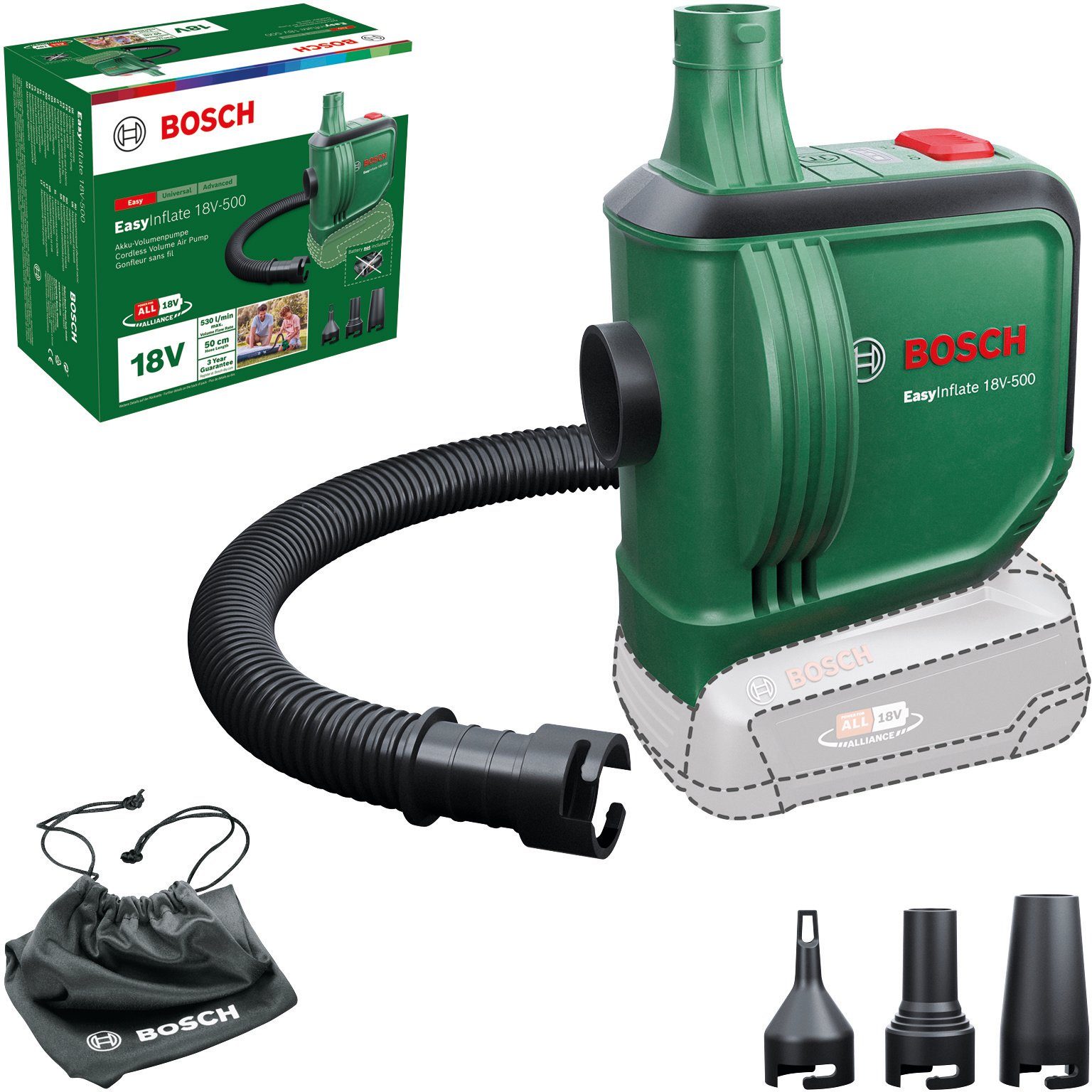 Bosch Home & Garden Akku-Handkompressor EasyInflate ohne Ladegerät 18V-500, Akku und