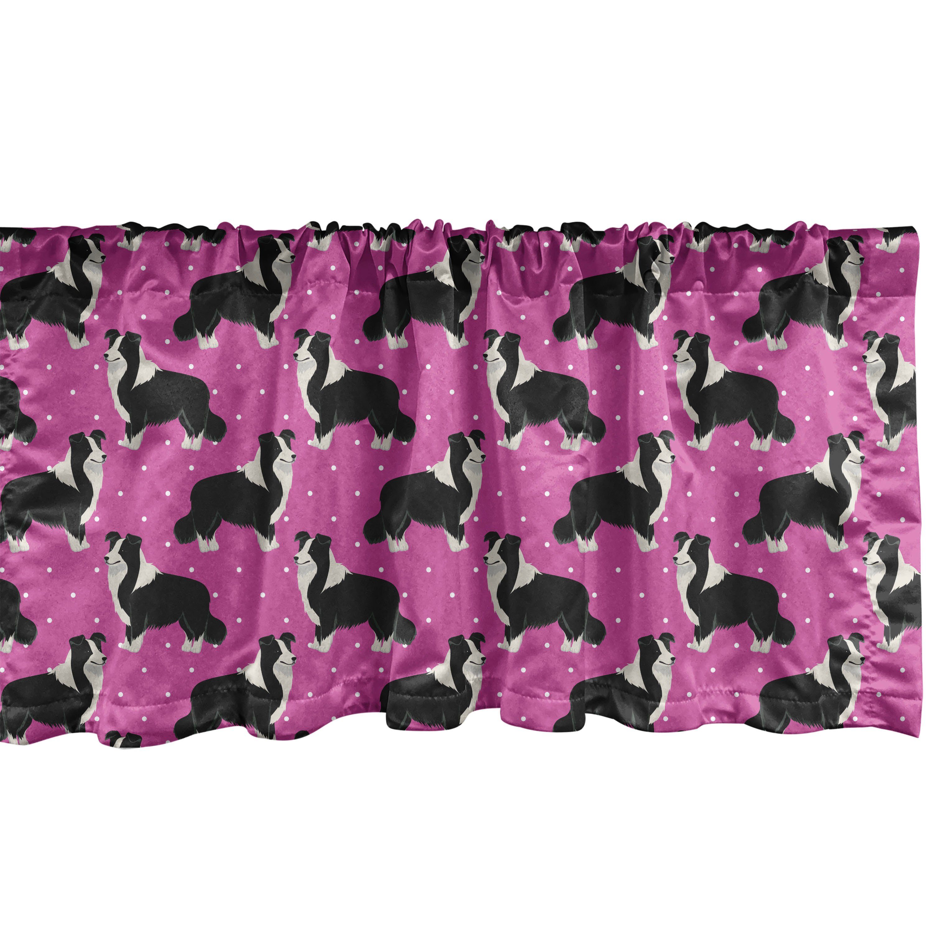 Scheibengardine Vorhang Volant für Küche Schlafzimmer Dekor mit Stangentasche, Abakuhaus, Microfaser, Rosa Tupfen Furry-Collie-Hund