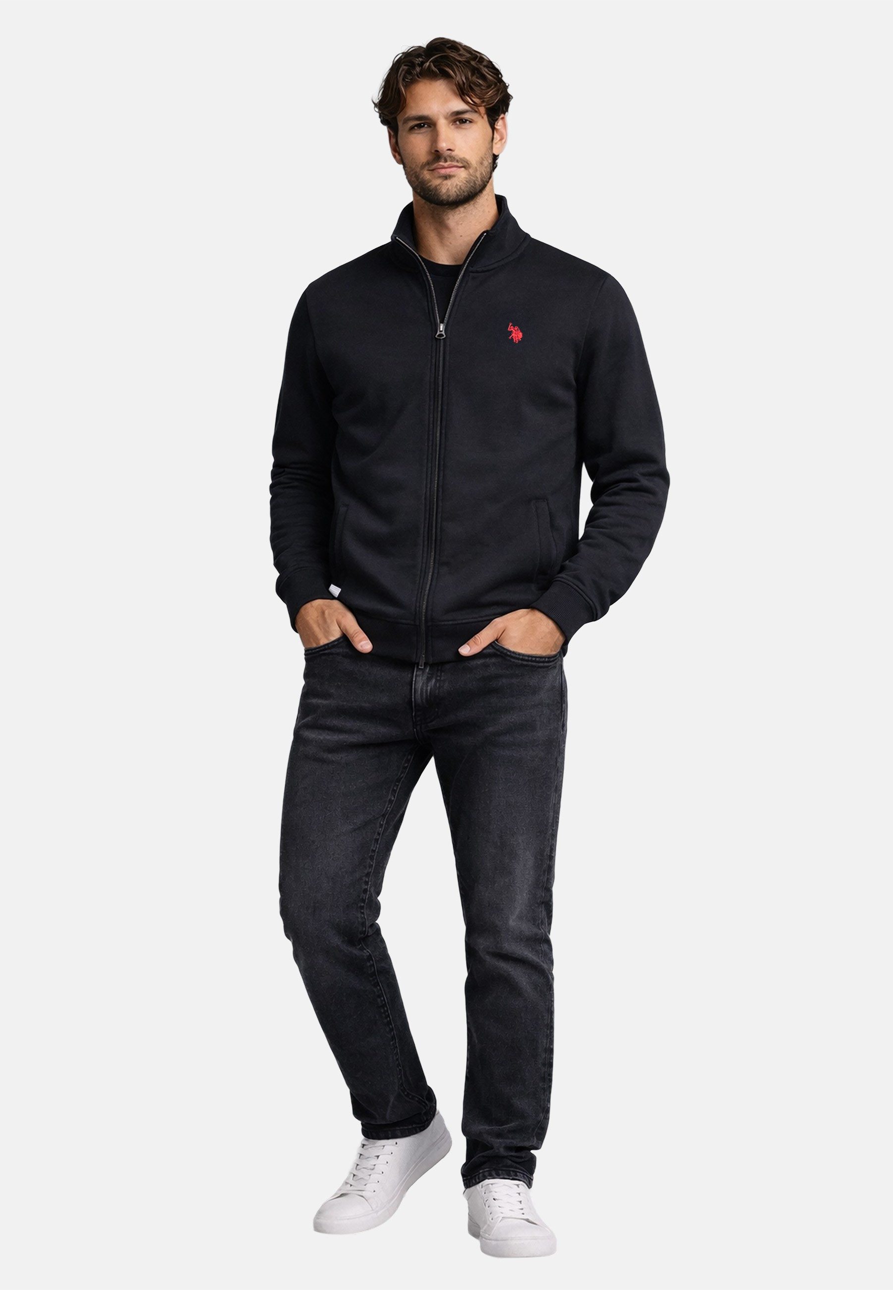 U.S. Polo Assn. Sweatjacke USBraady – Herren Jacke mit Stehkragen Sportlicher Stehkragen, Reißverschluss, seitliche Taschen