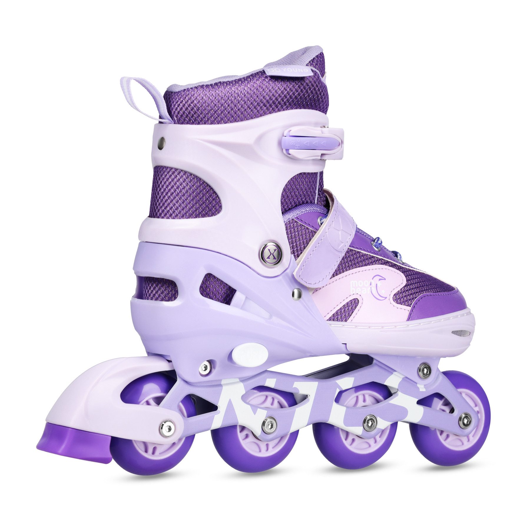 NILS EXTREME Inlineskates Inliner Moonbeam Skates Lila verstellbare Größe + Schützer Set, Komplettset mit LED-Rollen