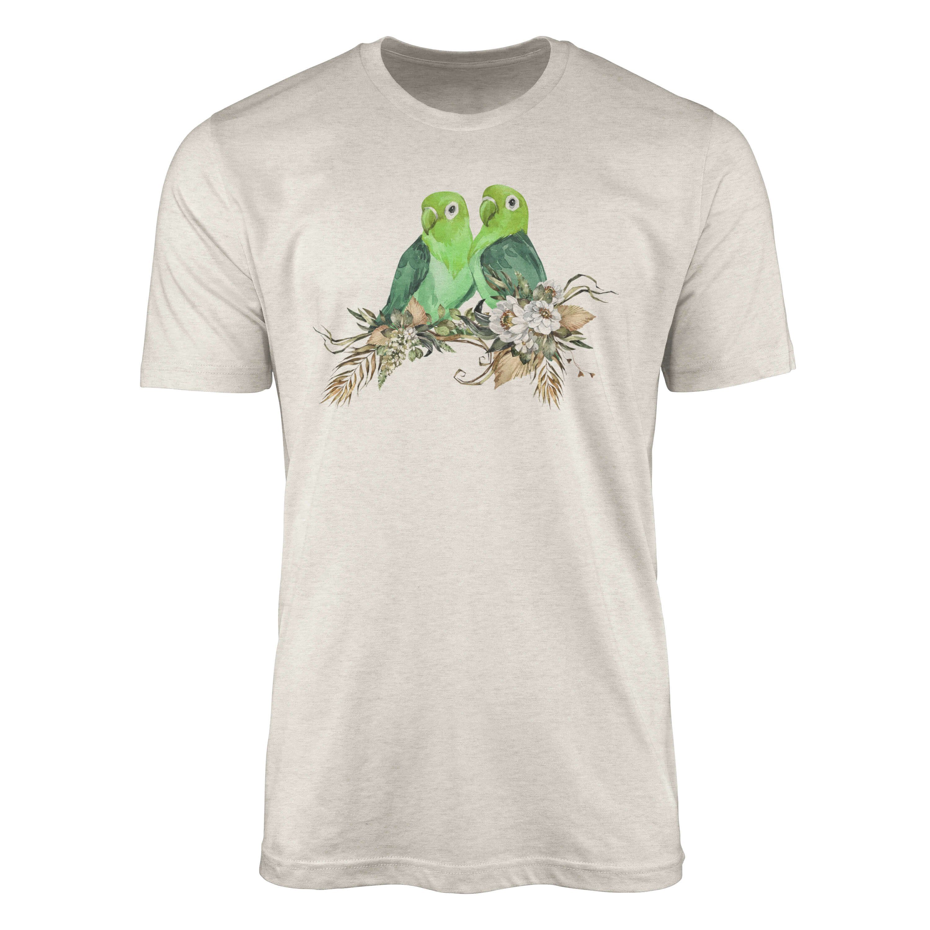 Art Motiv Ökomode Bio-Baumwolle Sinus Organic Papageien Pärchen Shirt (1-tlg) Farb T-Shirt Aquarell Nachhaltig T-Shirt Herren
