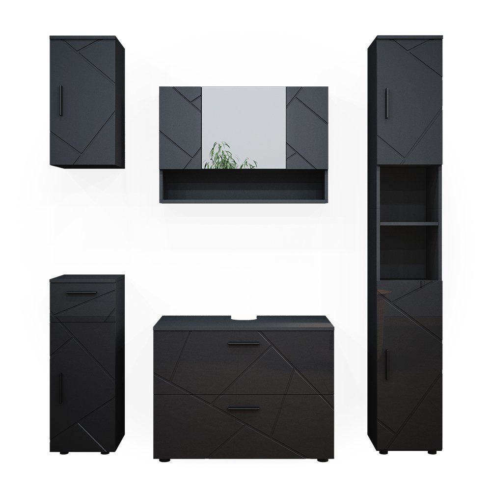 Vicco Badmöbel-Set Irma, Anthrazit Hochglanz, 5 Teile, (5-St., 5er Set) günstig online kaufen