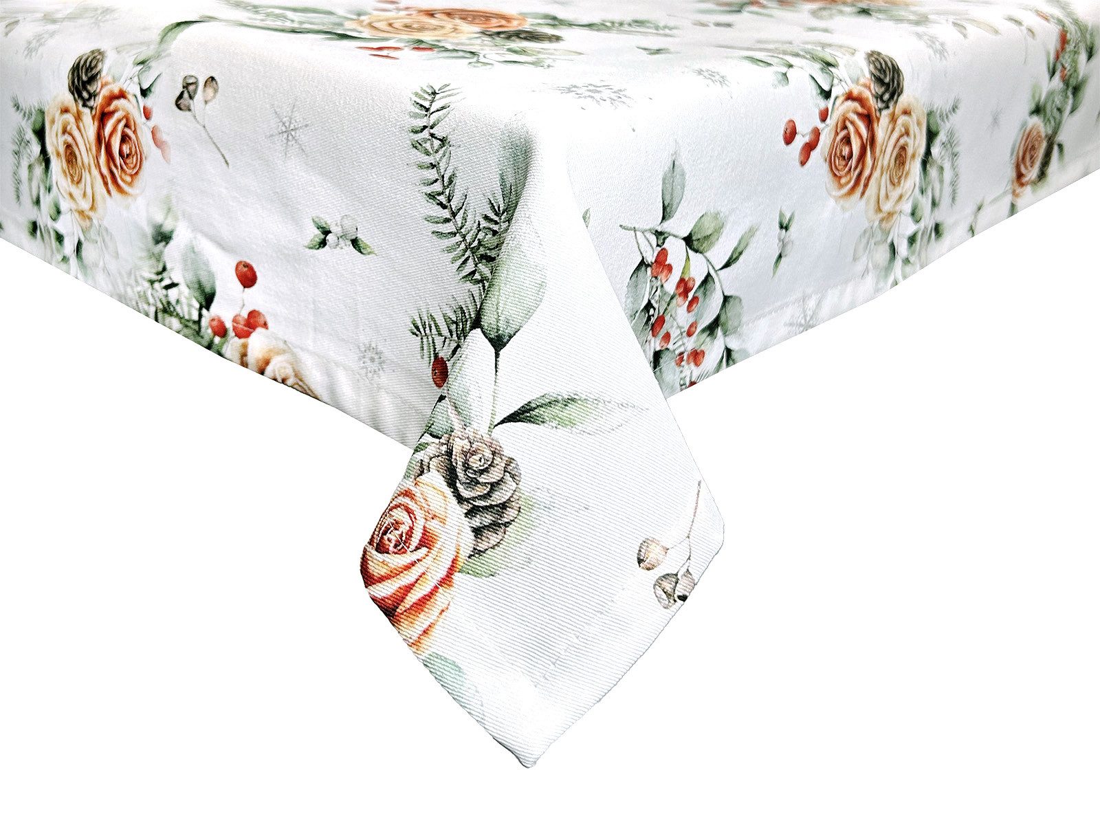 beties Tischdecke Magie des Winters Frost-Rose (1-tlg, 1 Stück Tischdecke), mit Rosen, Kiefernzapfen und Zweigen