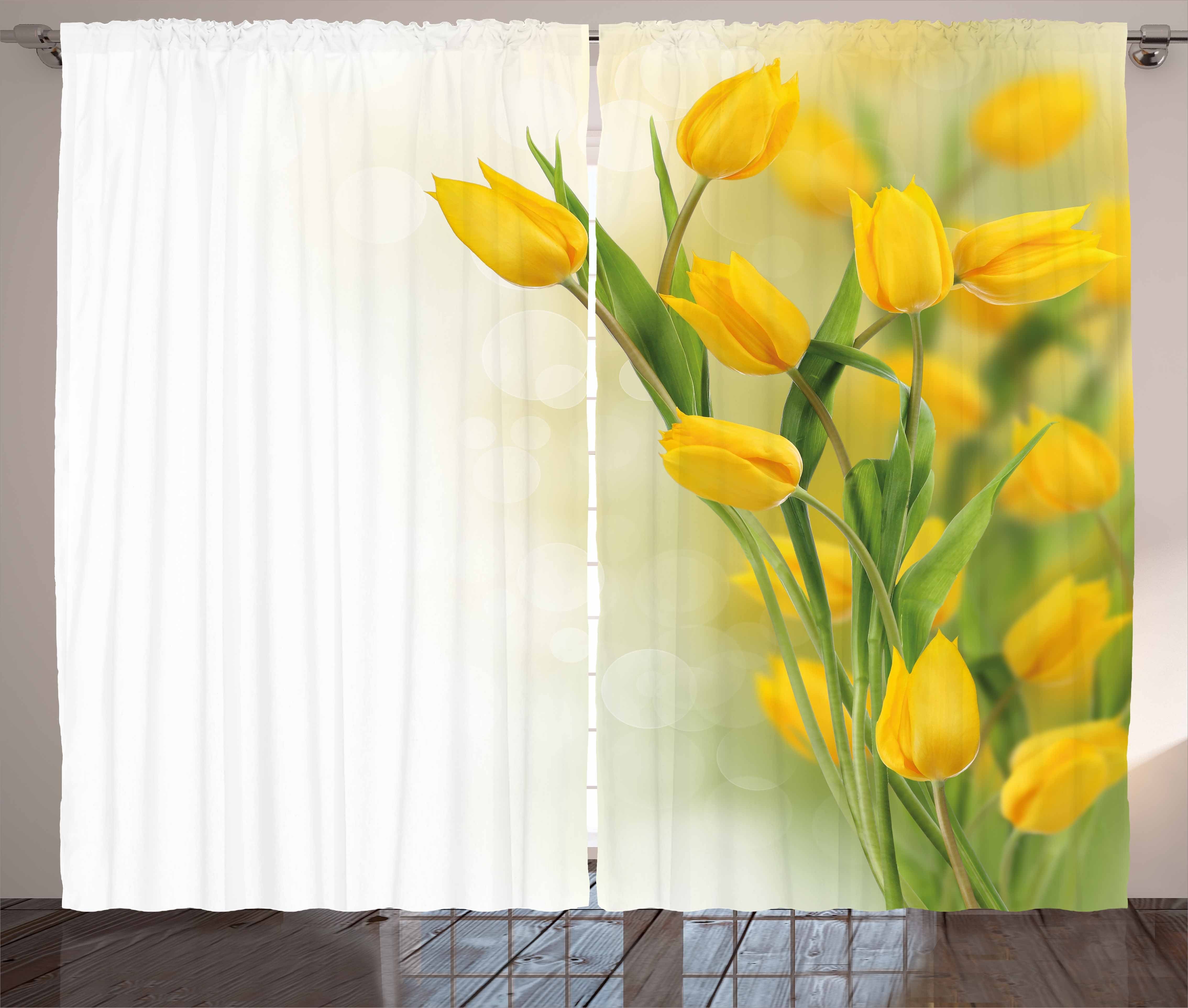 Gardine Schlafzimmer Kräuselband Vorhang mit Schlaufen und Haken, Abakuhaus, Gelbe Blume Romantische Tulpen