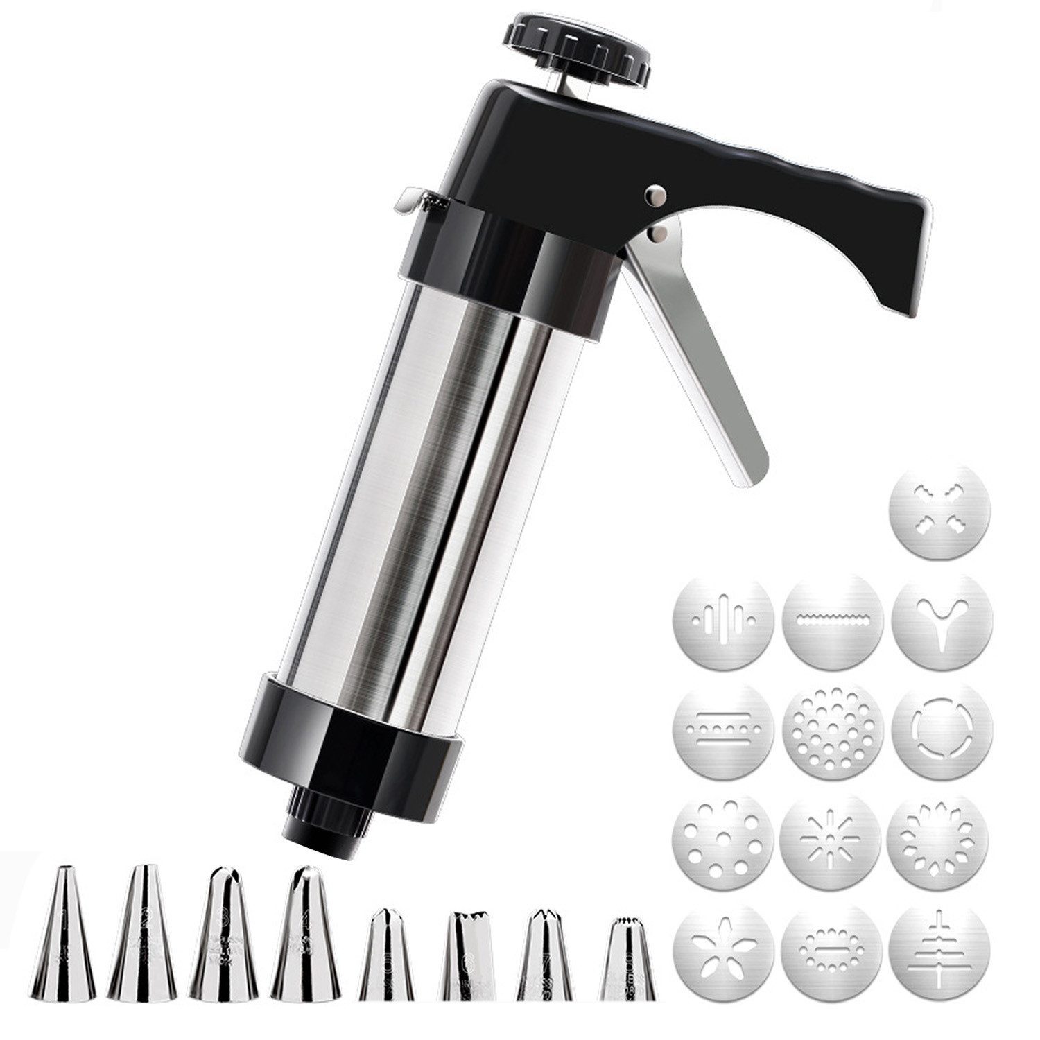 ANYSUN Gebäckpresse Biskuitpresse Set Plätzchenpresse und Spritztüllen für Backen zu Hause, (Set, mit 8 Spritztüllen & 13 Formen), Dekorier Backwerkzeug Plätzchenpresse und Spritzgebäck-Set