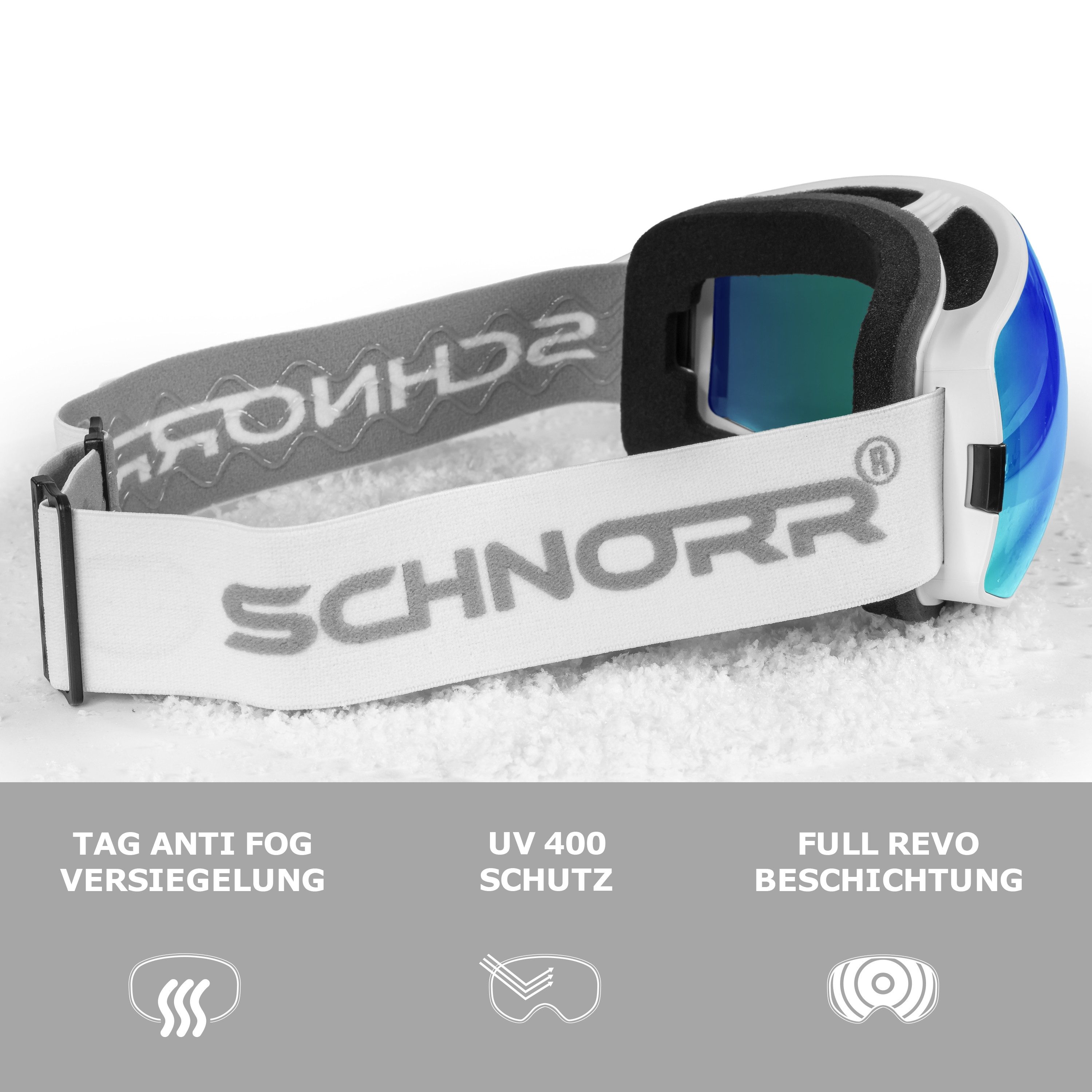 SCHNORR Sportbrille Schnorr Skibrille Ventra - Sphärisch, Eis Blau (S3), Full REVO, Anti, (1-St), Full REVO-Beschichtung Eis Blau (S3)