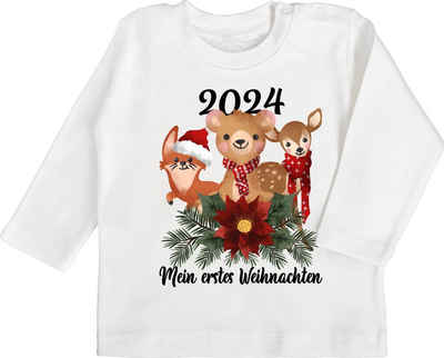 Shirtracer T-Shirt 2024 Mein erstes Weihnachten mit süßen Tieren - schwarz Weihnachten Kleidung Baby