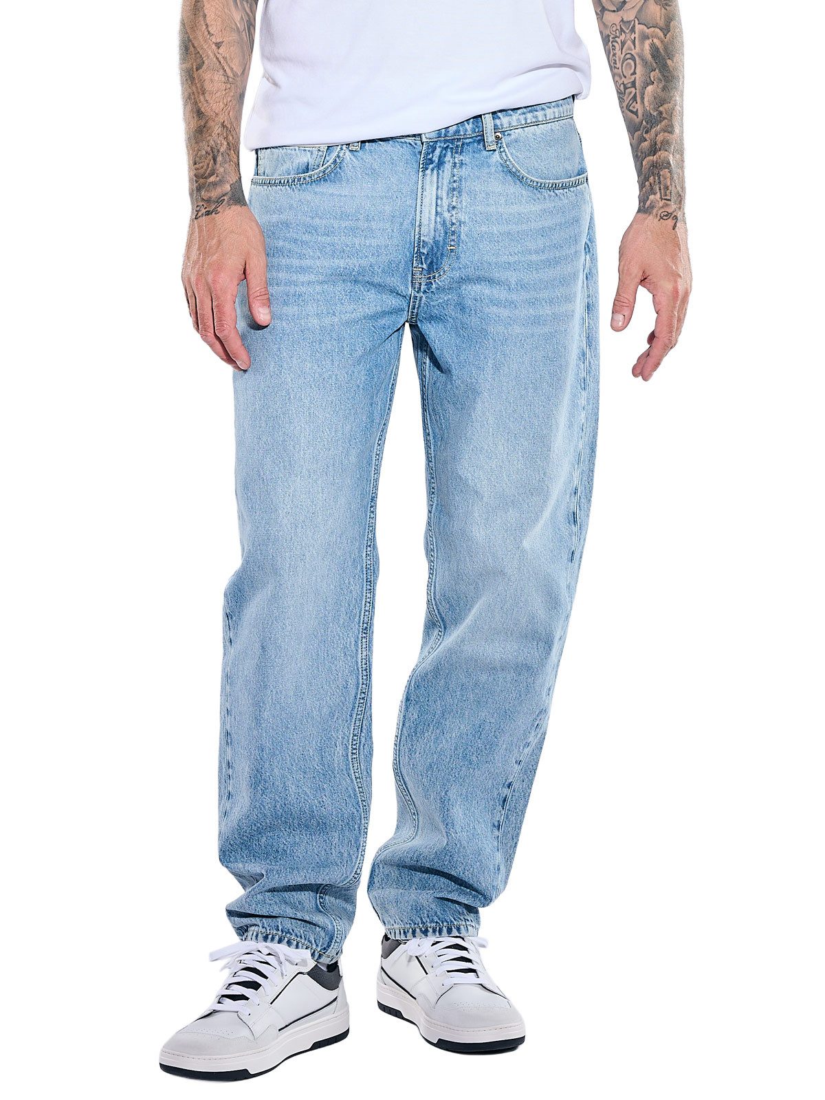 emilio adani Straight-Jeans Herren Jeans mit lässiger Passform, Taubenblau