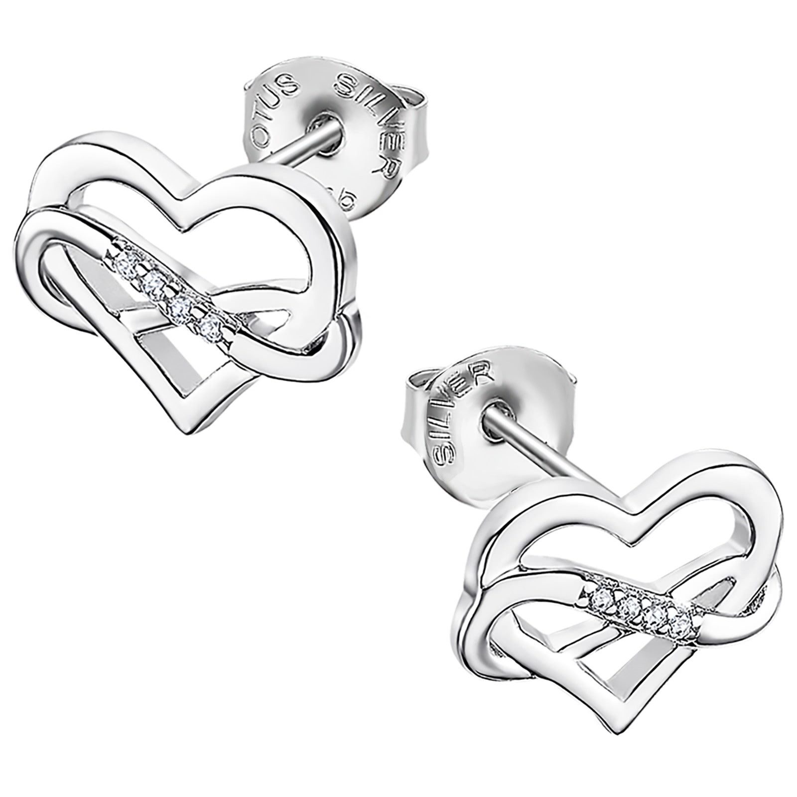 LOTUS SILVER Paar Ohrstecker LOTUS Herz Unendlichkeit 925 Silber (Ohrstecker), Ohrstecker Herz, Unendlichkeit 925 Sterling Silber, Farbe: silber