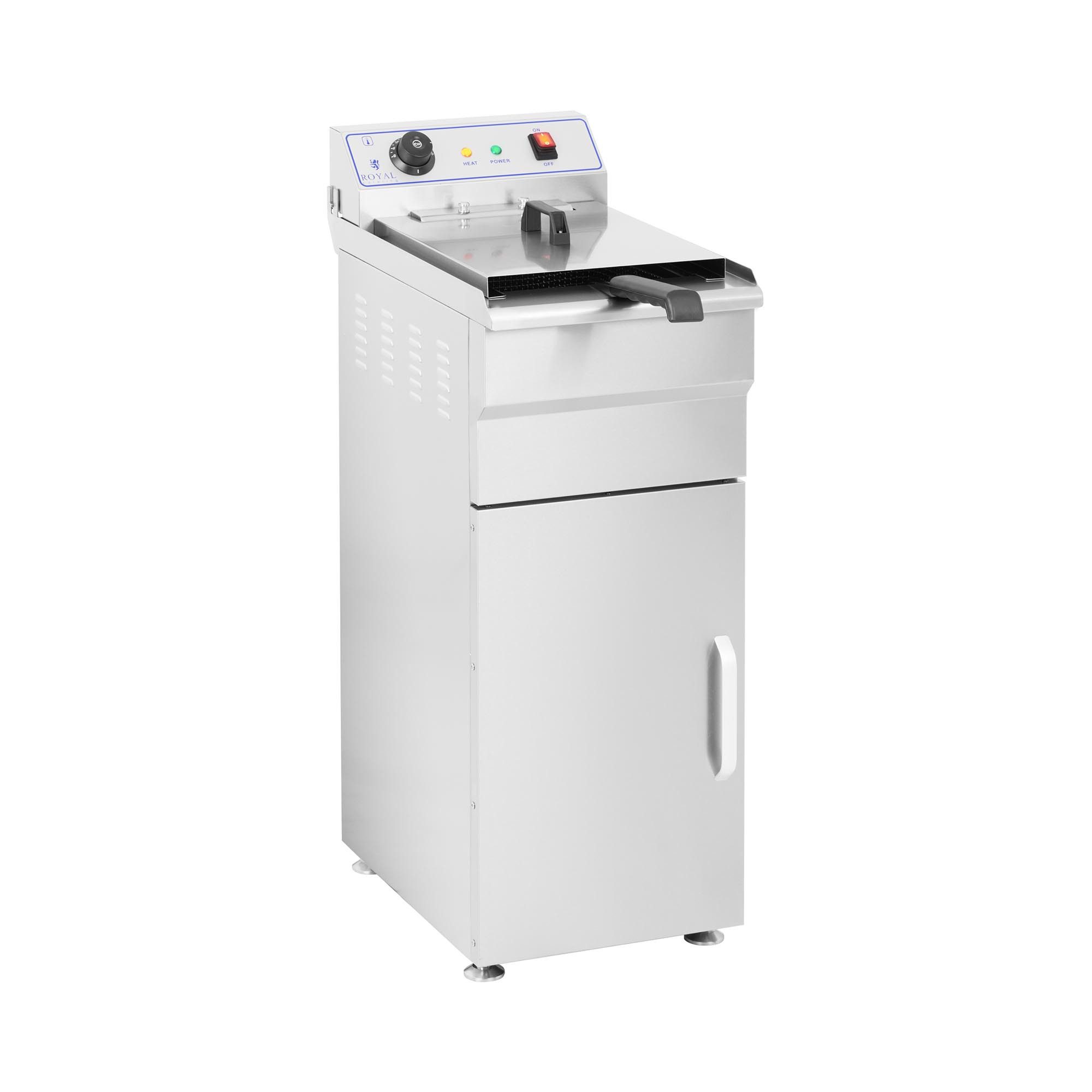 Royal Catering Fritteuse RCKF 16ESH, ELEKTRISCHE KABINETTFR, 6000 W, 16 L mit Unterschrank Edelstahl Kaltzone 400 V