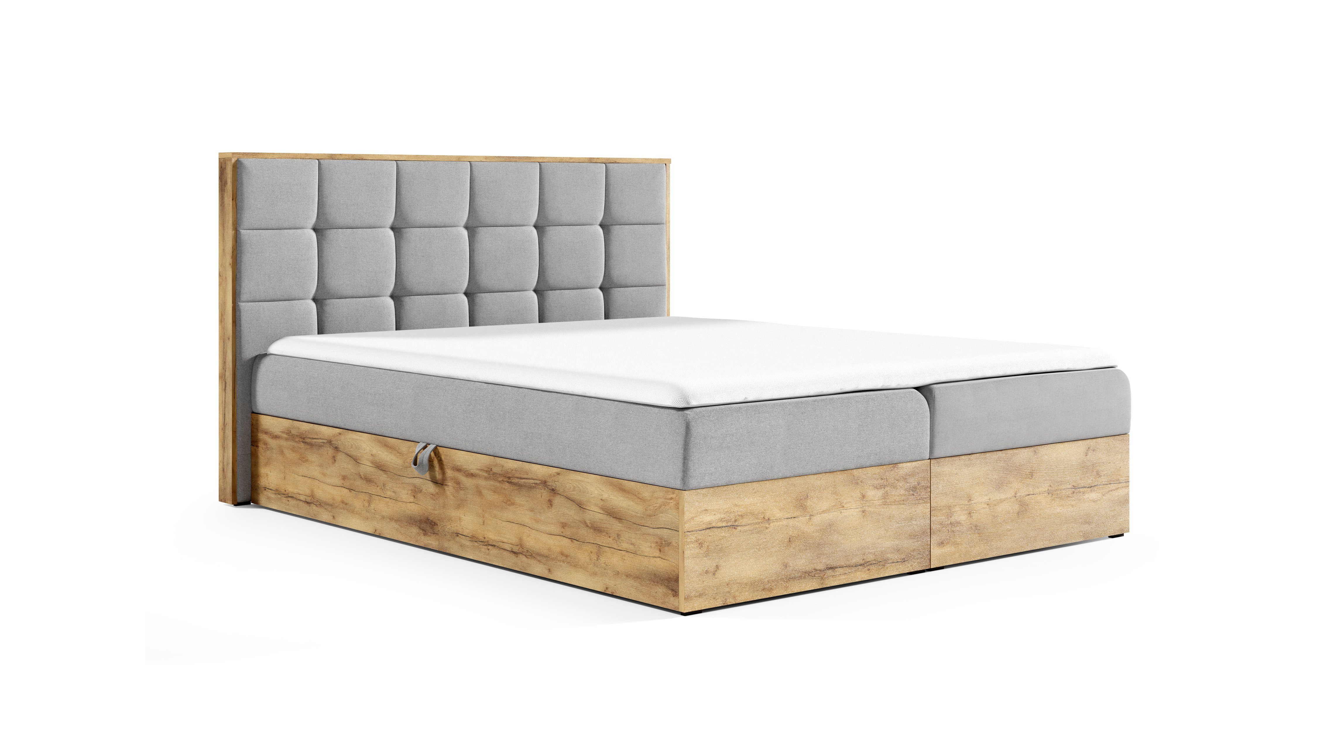 AN-MOEBEL4U Boxspringbett Schlafzimmerbett BIZON (120/140/160/180 FARO 16 Hellgrau Kaltschaumtopper, - Faro mit H3-mittel Bettkästen, STOFF cm), Bonellfederkern-Matratze IN