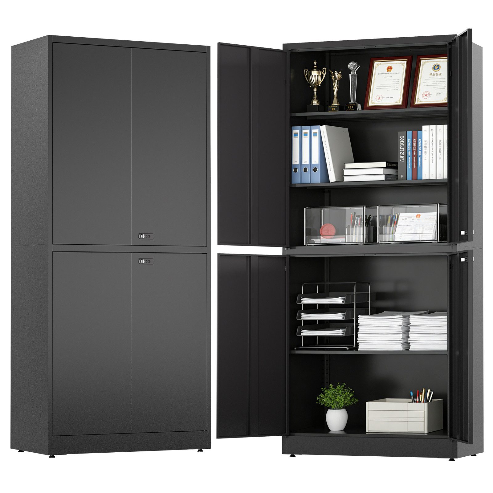 LHForgetech Mehrzweckschrank Metallschrank mit 4 Türen, verstellbare Regalböden, 180 x 80 x 40 cm (1-St) Abschließbarer Aktenschrank & Werkzeugschrank für Büro, Garage