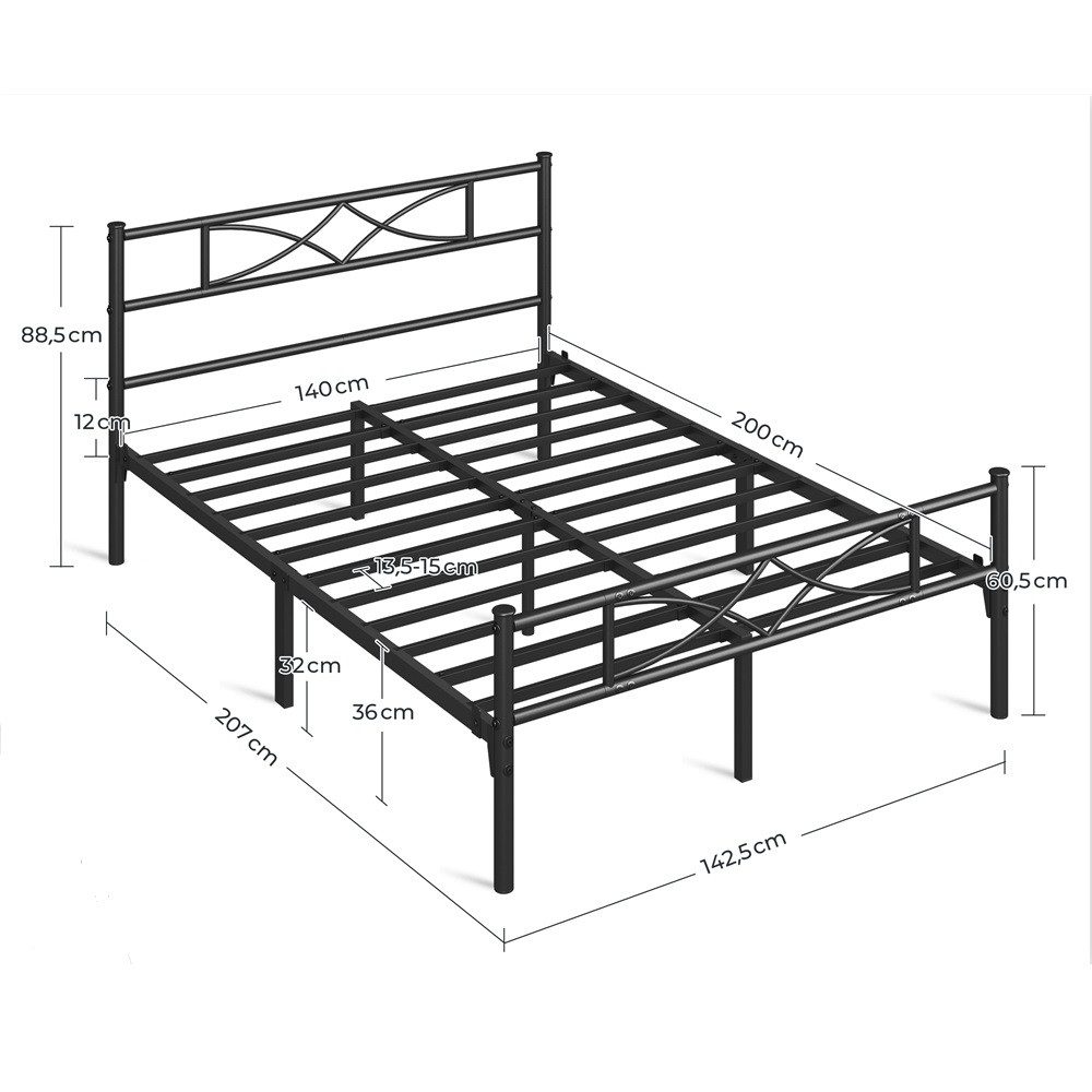 Yaheetech Metallbett Bettgestell im industriellen Stil, Bettrahmen mit Kopfteil Gästebett mit Lattenrost für Schlafzimmer – Bild 4 von 5