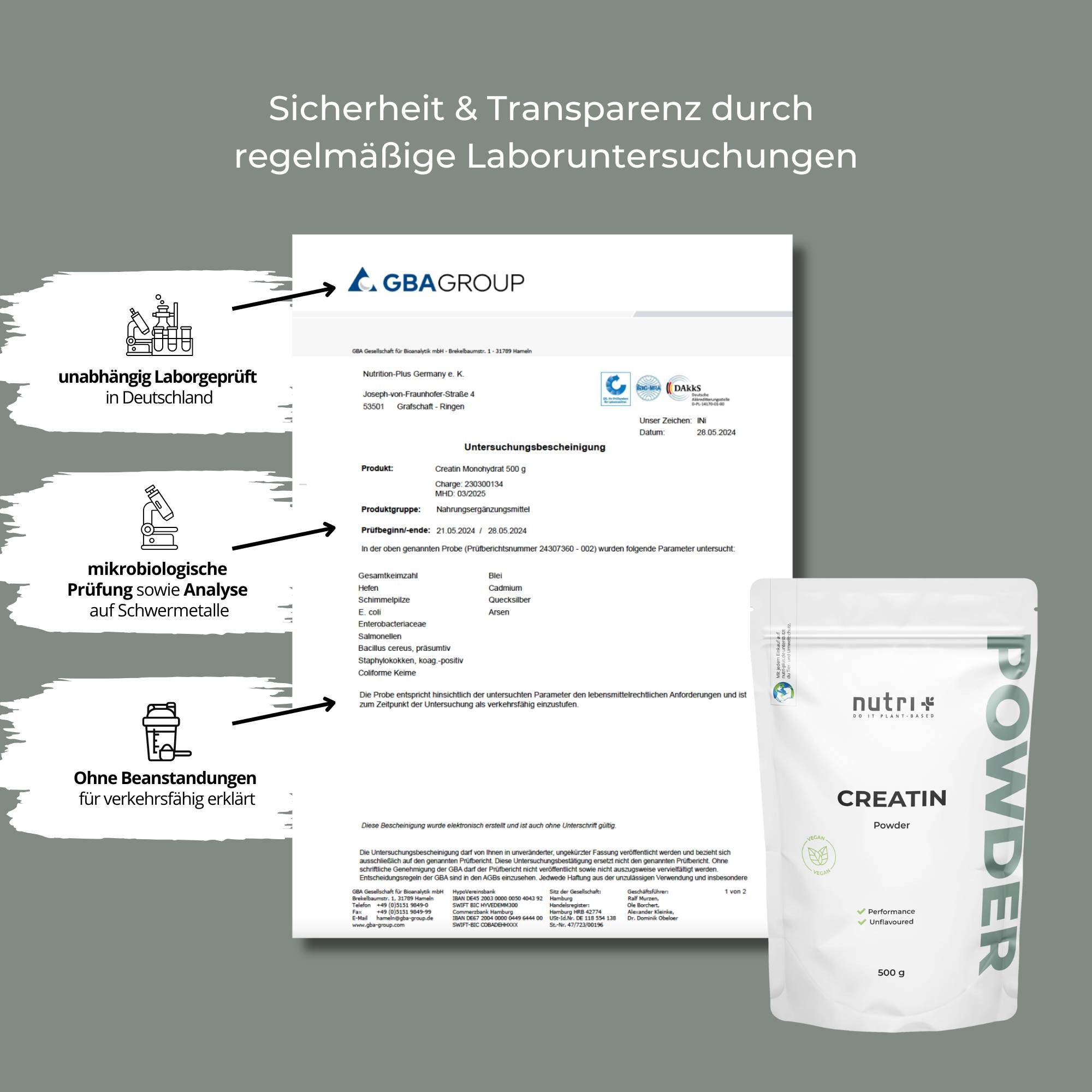 nutri+ Creatin Monohydrat Pulver + B12 - Kreatin Pulver