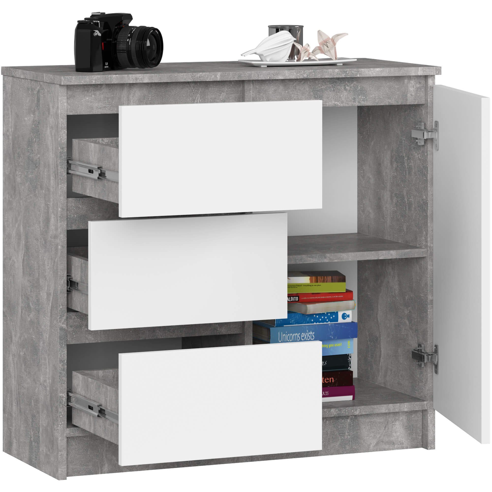Raumhirsch Furniture Kommode mit 3 Schubladen, 1 Schranktür, 80 cm breit Holz Schrank, (viele Farbvarianten - Maße: 80 x 77 x 35 cm) - Hochwertig & stabil