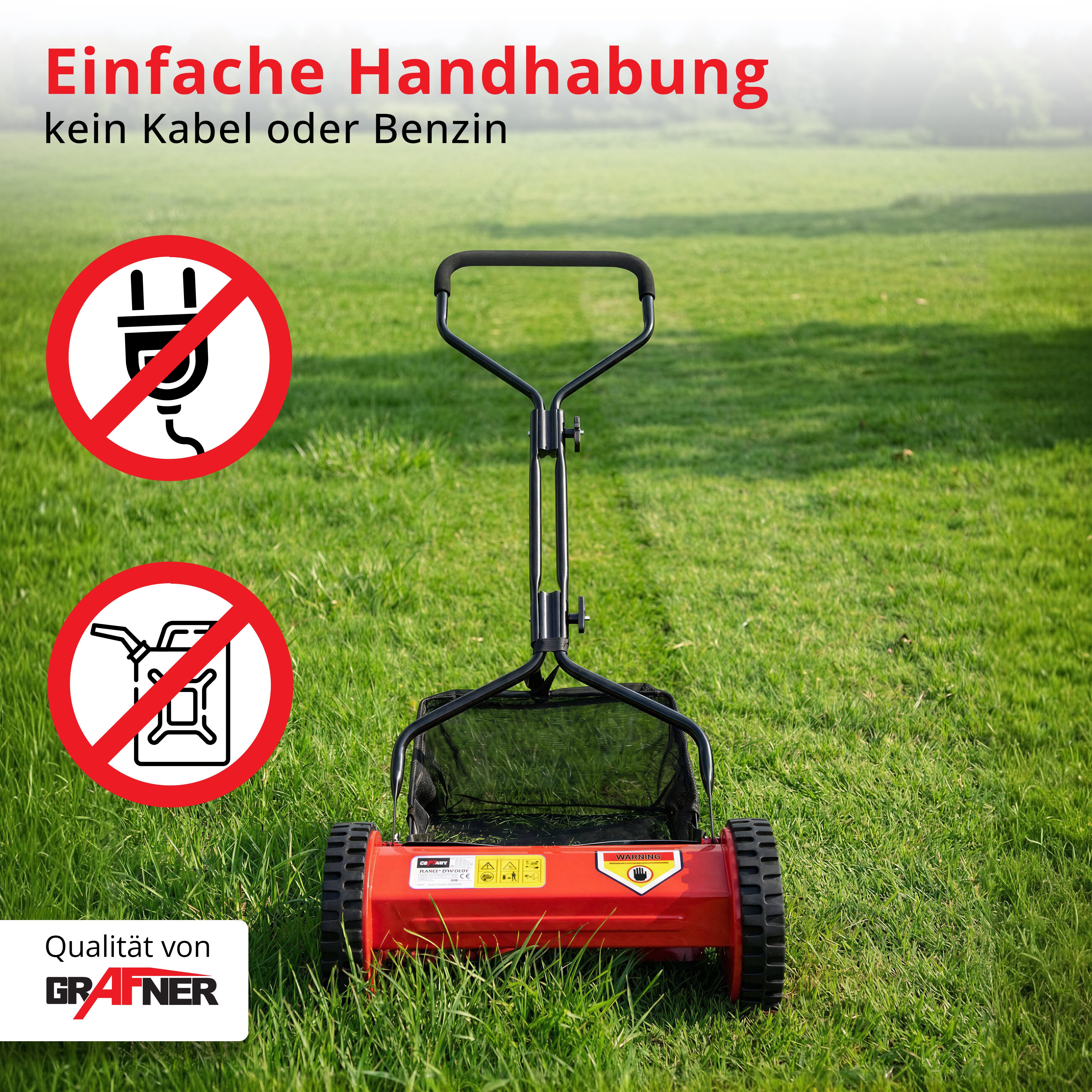 Grafner Spindelmäher Spindelmäher Rasenmäher Handrasenmäher Schnitthöhe einstellbar, 35 cm Schnittbreite, Schnitthöhe einstellbar: 12 - 45 mm