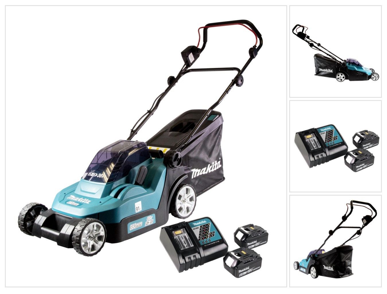 Makita Akkurasenmäher DLM 382 RG2 Akku Rasenmäher 36 V (2x 18 V) 38 cm 40 l + 2x Akku 6,0