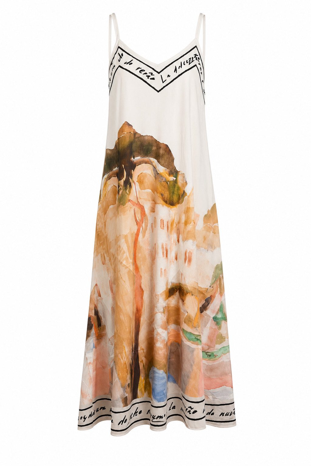 ITALY VIBES Sommerkleid - A-Linien Kleid mit Aquarell Print - Damen Kleid in Satin-Optik ONE SIZE - passend für Größen M bis XL