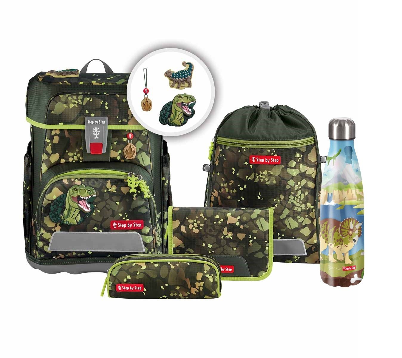 Step by Step Schulranzen Schulranzen-Set CLOUD Dino Torex 6-teilig (6-teilig), Grundschulranzen, ergonomisch, Easy-Grow-System