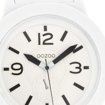 OOZOO Quarzuhr Oozoo Unisex Armbanduhr Vintage Series, (Analoguhr), Damen, Herrenuhr rund, groß (ca. 45mm) Metallarmband weiß