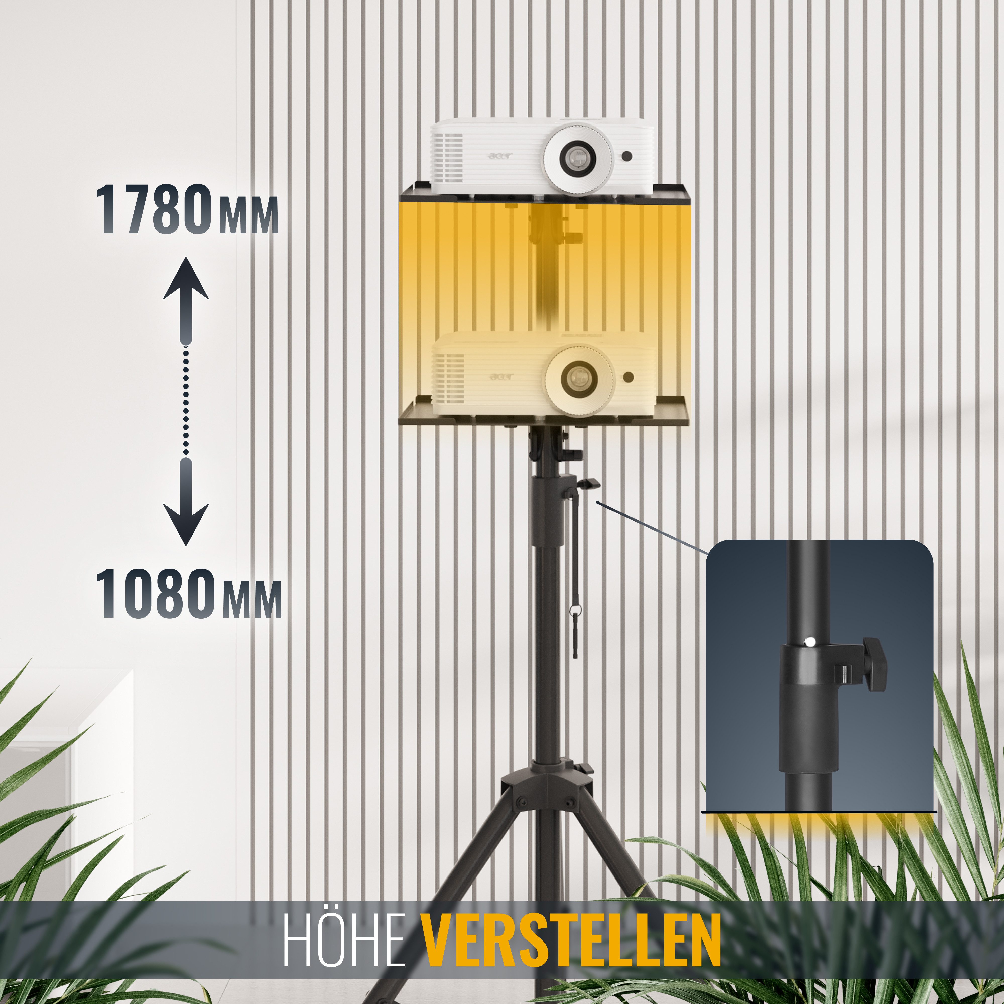 RICOO Halterung Beamerständer Monitor-Halterung Laptopständer Tripod CZ0900, (bis 32 Zoll, VESA 75x75 bis 100x100, 1-tlg., 13-32 Zoll (33-81cm) Bildschirm-Diagonale, 15 kg Belastbarkeit, Ablagefläche 40 x 30cm, Neigbar +90/-0°, Höhenverstellbar 1080-1780 mm)