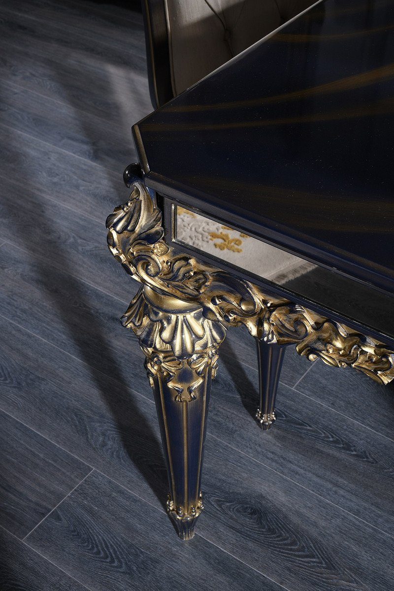Casa Padrino Couchtisch Luxus Barock 131 Wohnzimmertisch - Barockstil 45 cm x / 85 Couchtisch Blau / H. Gold im Schwarz x