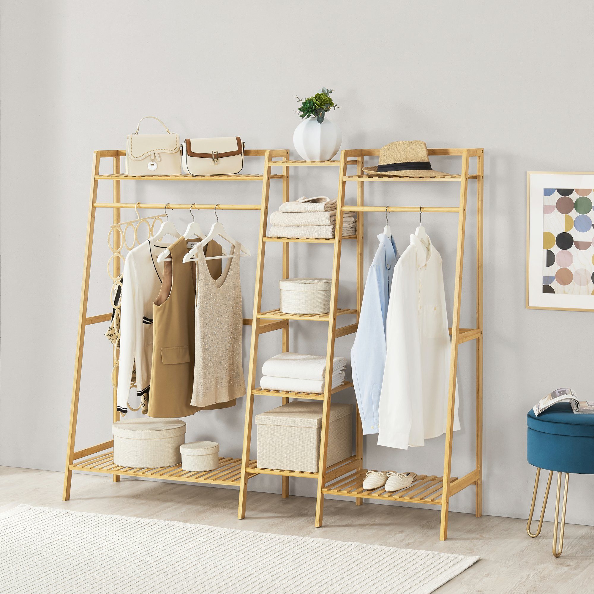 en.casa Garderobenständer, »Sogndal« mit 2 Kleiderstangen 139x158x40cm Bamb günstig online kaufen
